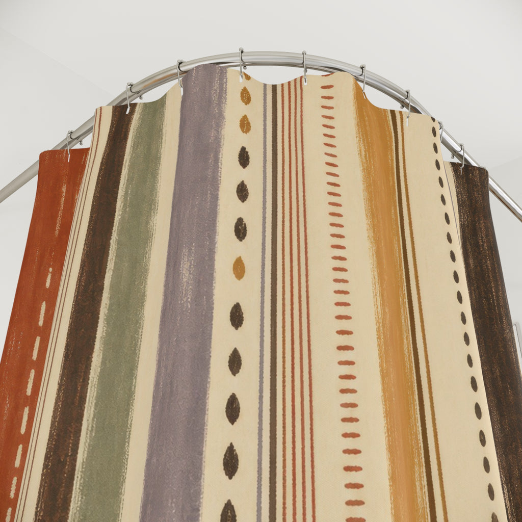 Terracotta Tan Dotted Stripe Shower Curtain