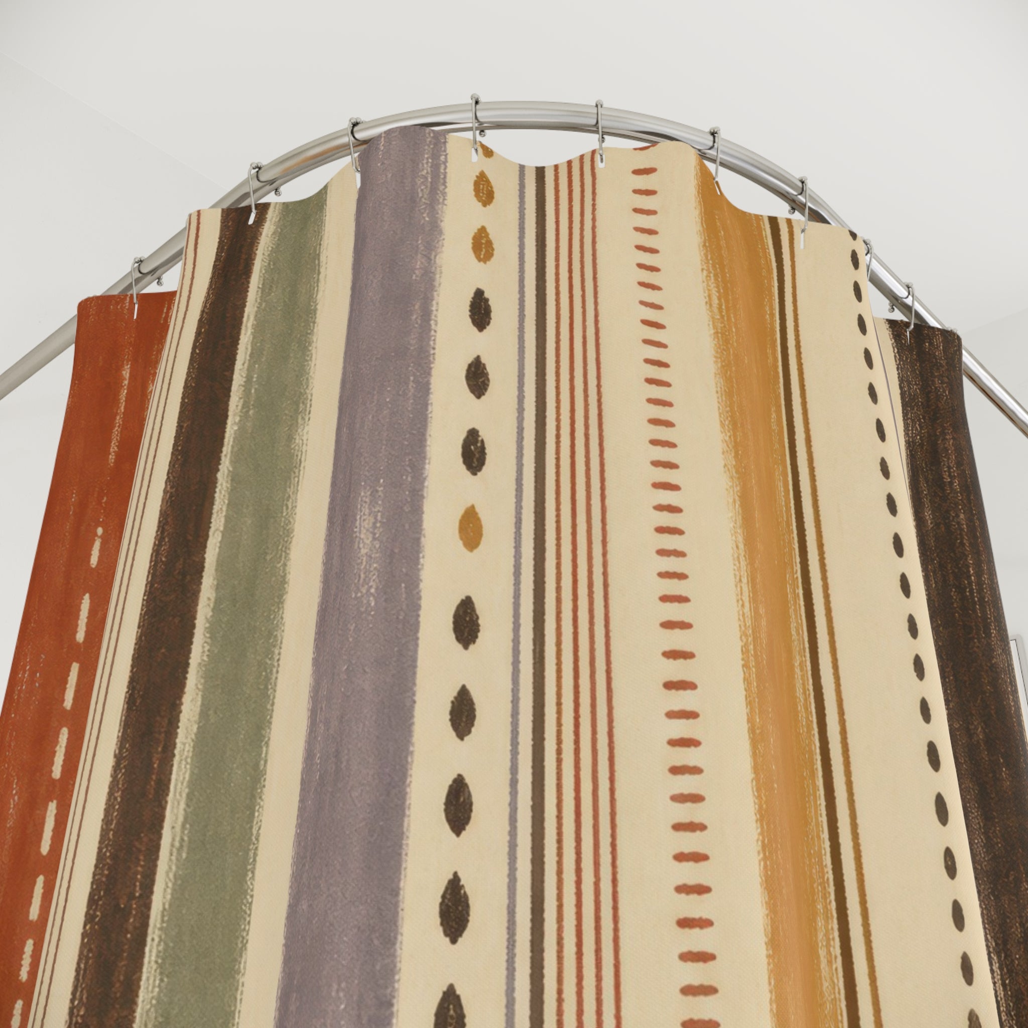 Terracotta Tan Dotted Stripe Shower Curtain