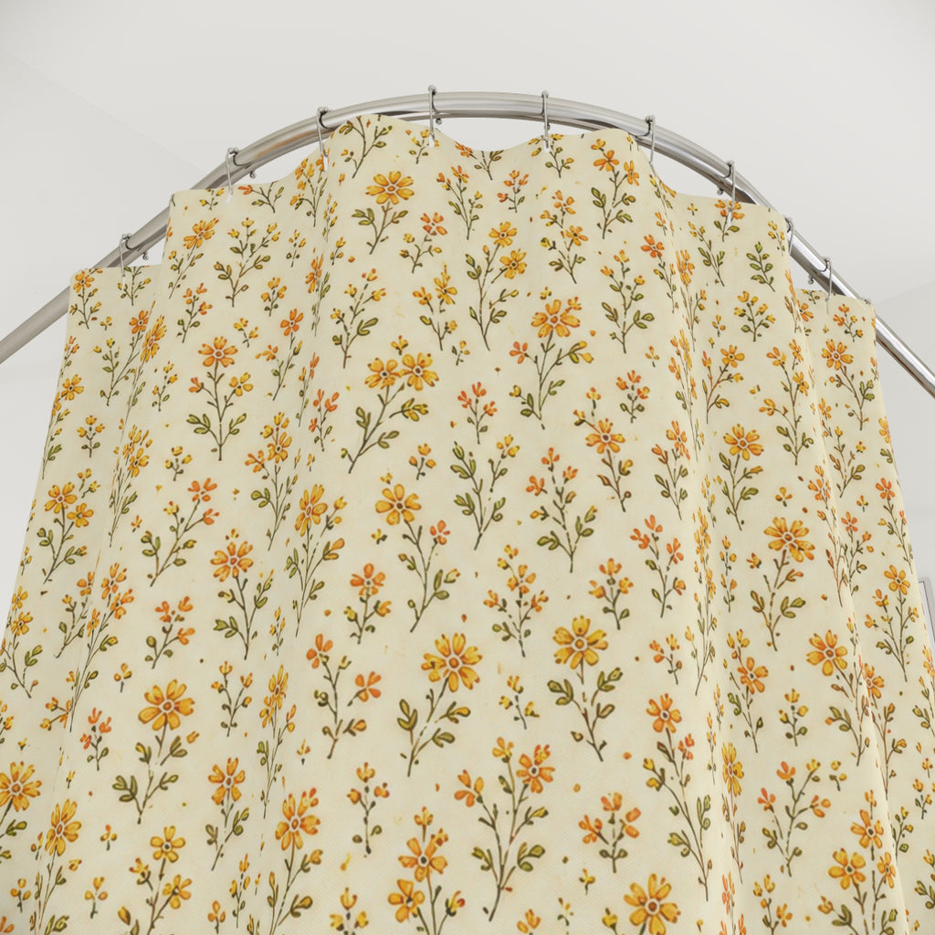Yellow Ditsy Floral Shower Curtain, Yellow Cream Botanical Bathroom Decor, Tiny Flower Bath Curtain, Guest Bathroom Decor, Small Bath Decor