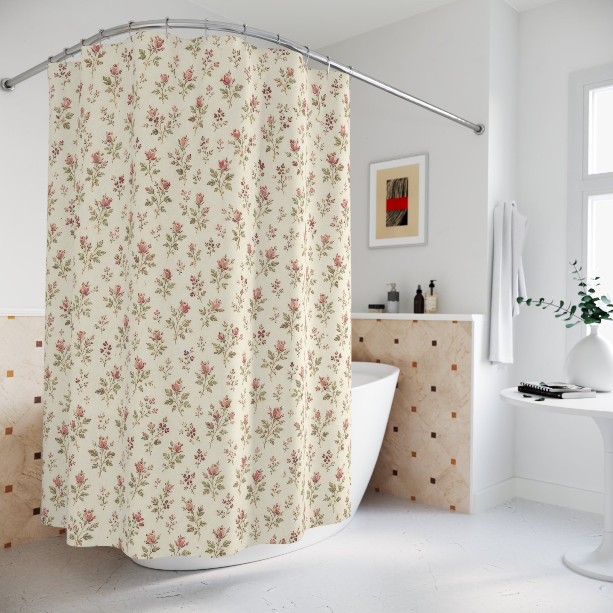 Pink Rose Floral Shower Curtain