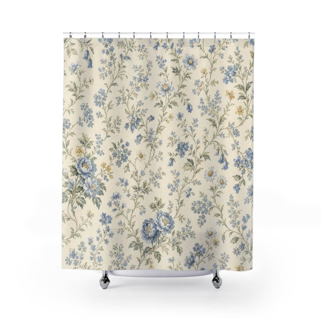 Vintage Cottage Blue Floral Shower Curtain