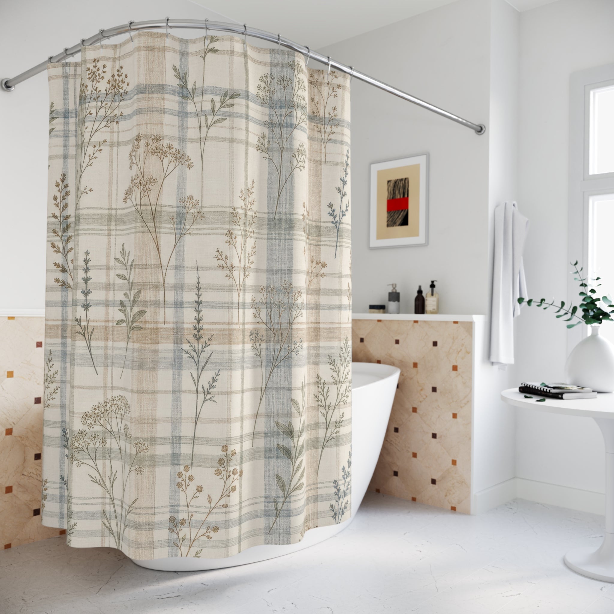 Soft Wildflower Botanical Shower Curtain
