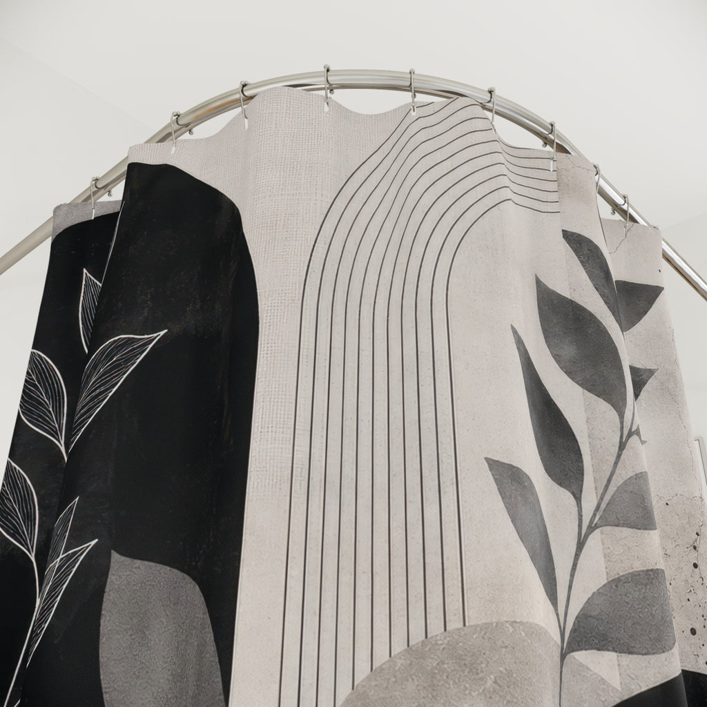 Black Grey and White Shower Curtain: Botanical Arch Pattern