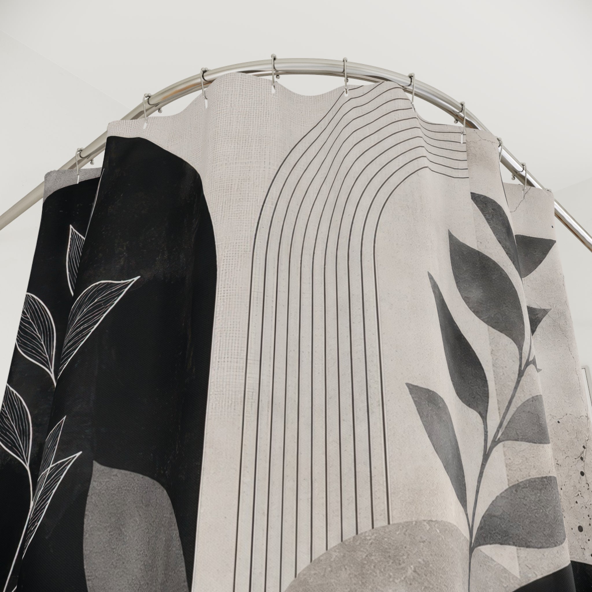 Black Grey and White Shower Curtain: Botanical Arch Pattern