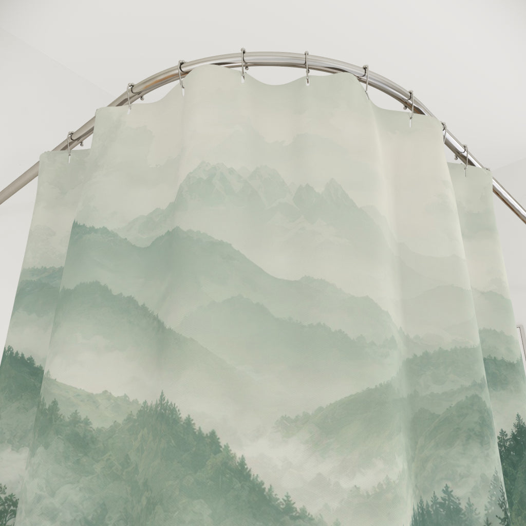 Sage Green Misty Forest Shower Curtain