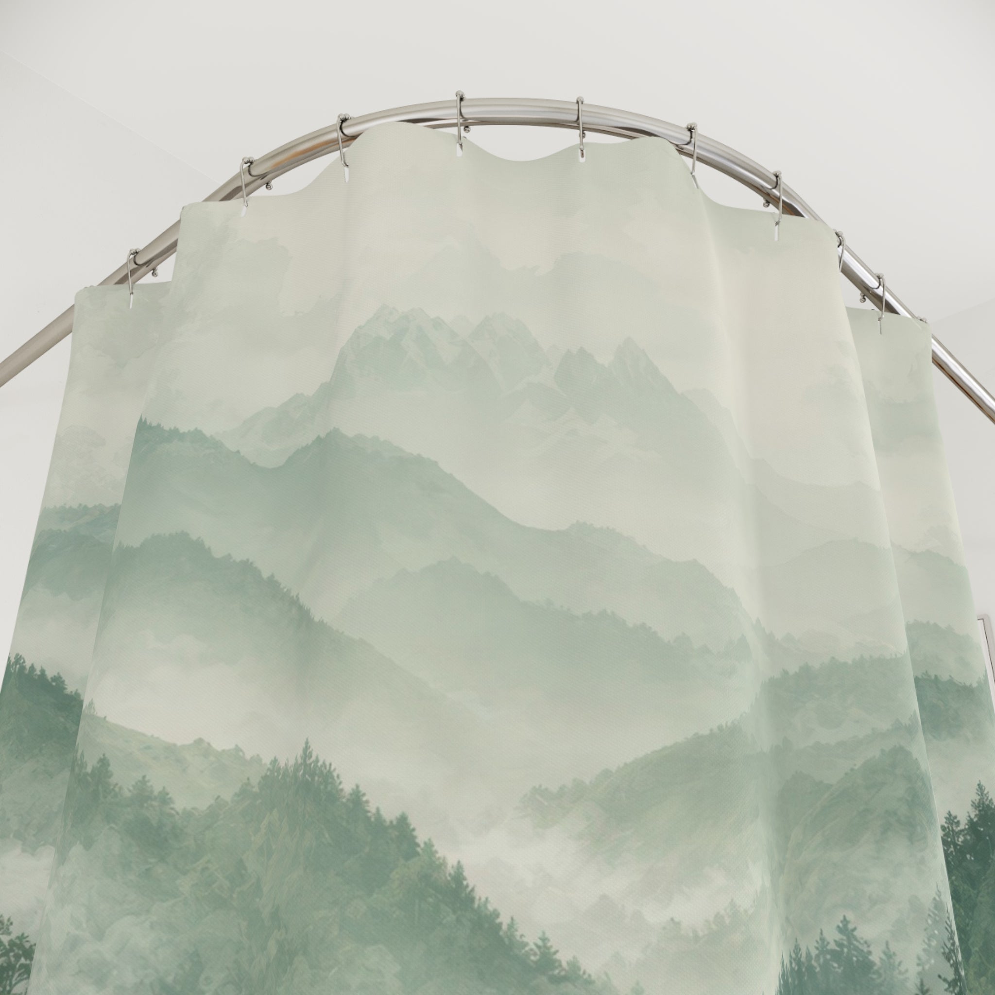 Sage Green Misty Forest Shower Curtain