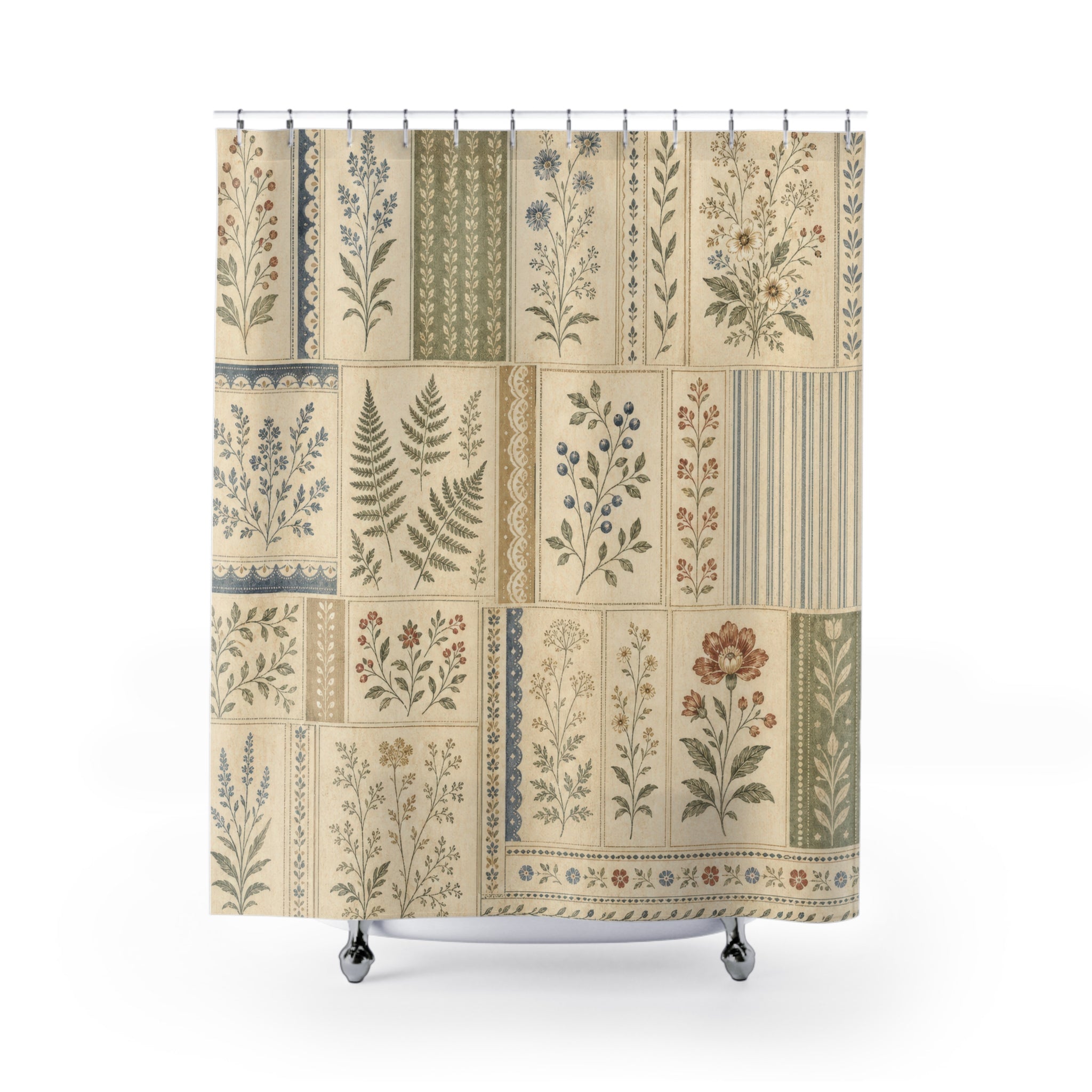 Botanical Patchwork Farmhouse Shower Curtain