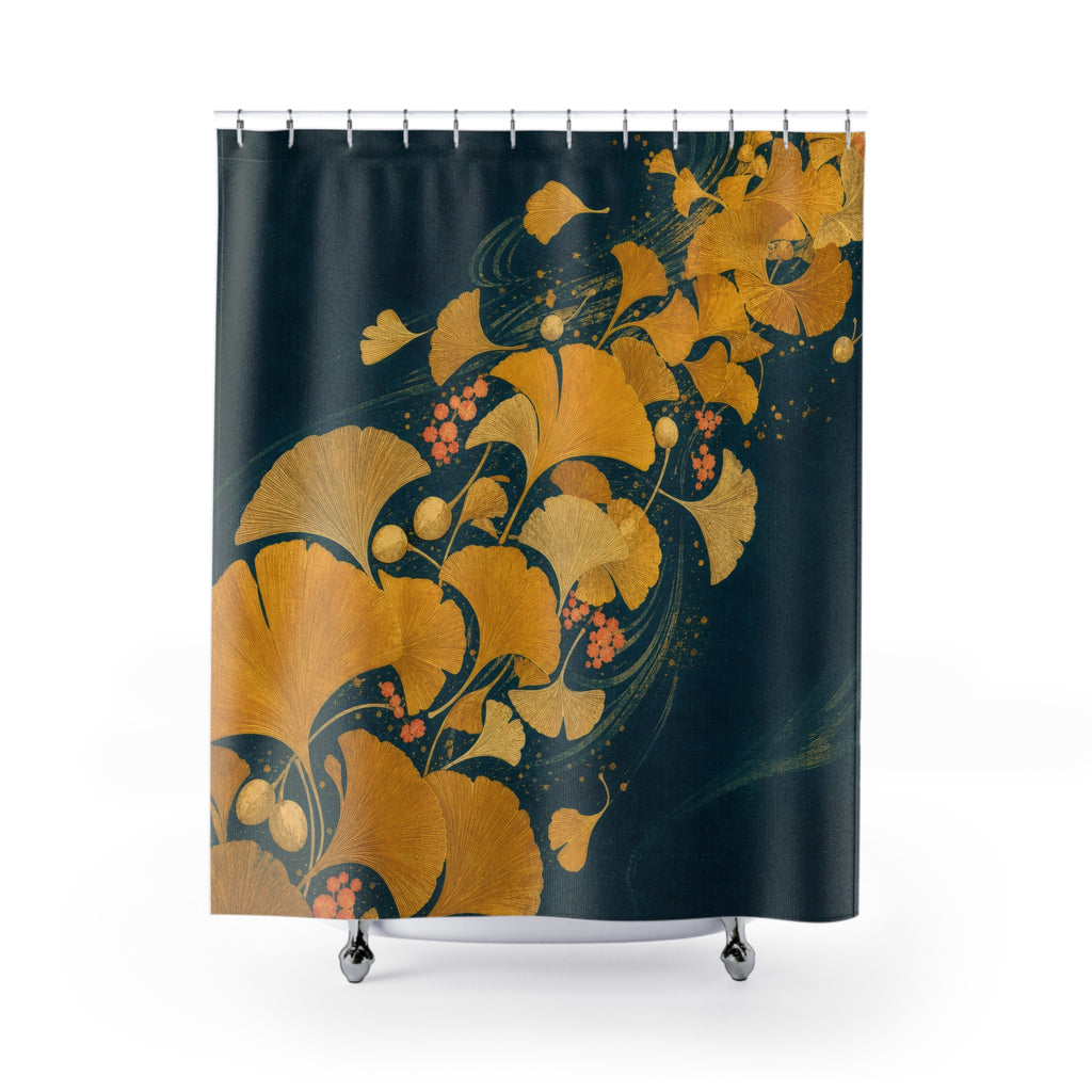 Ginkgo River Block Print Shower Curtain