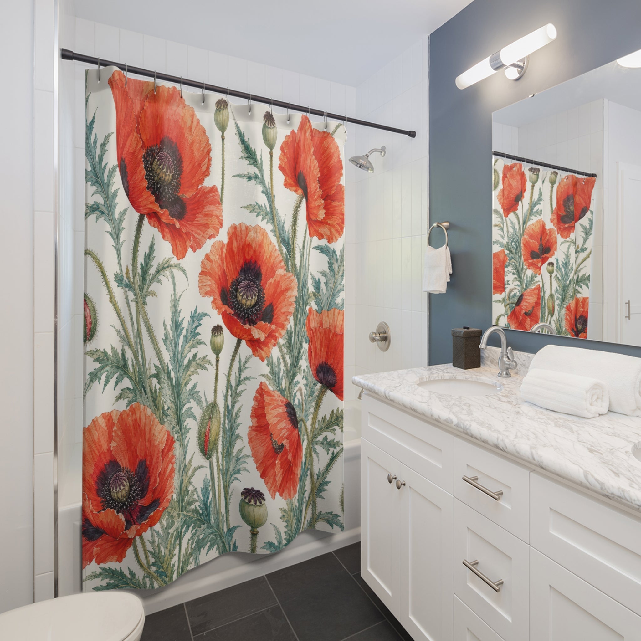 Red Orange Wildflower Botanical Shower Curtain
