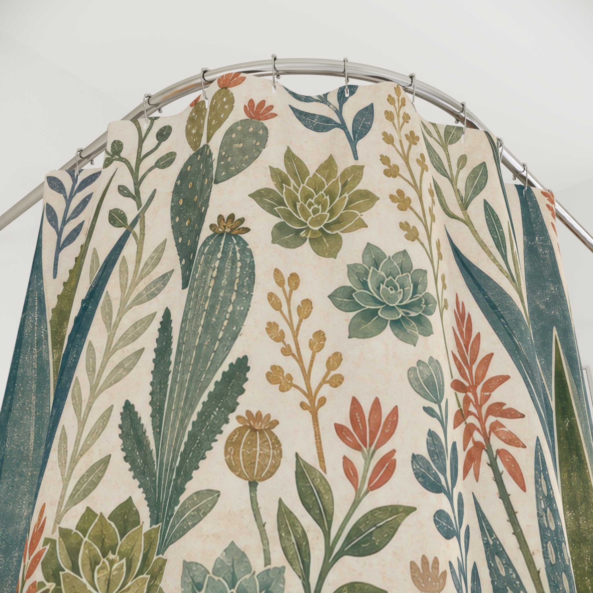 Succulent Cactus Green Botanical Shower Curtain