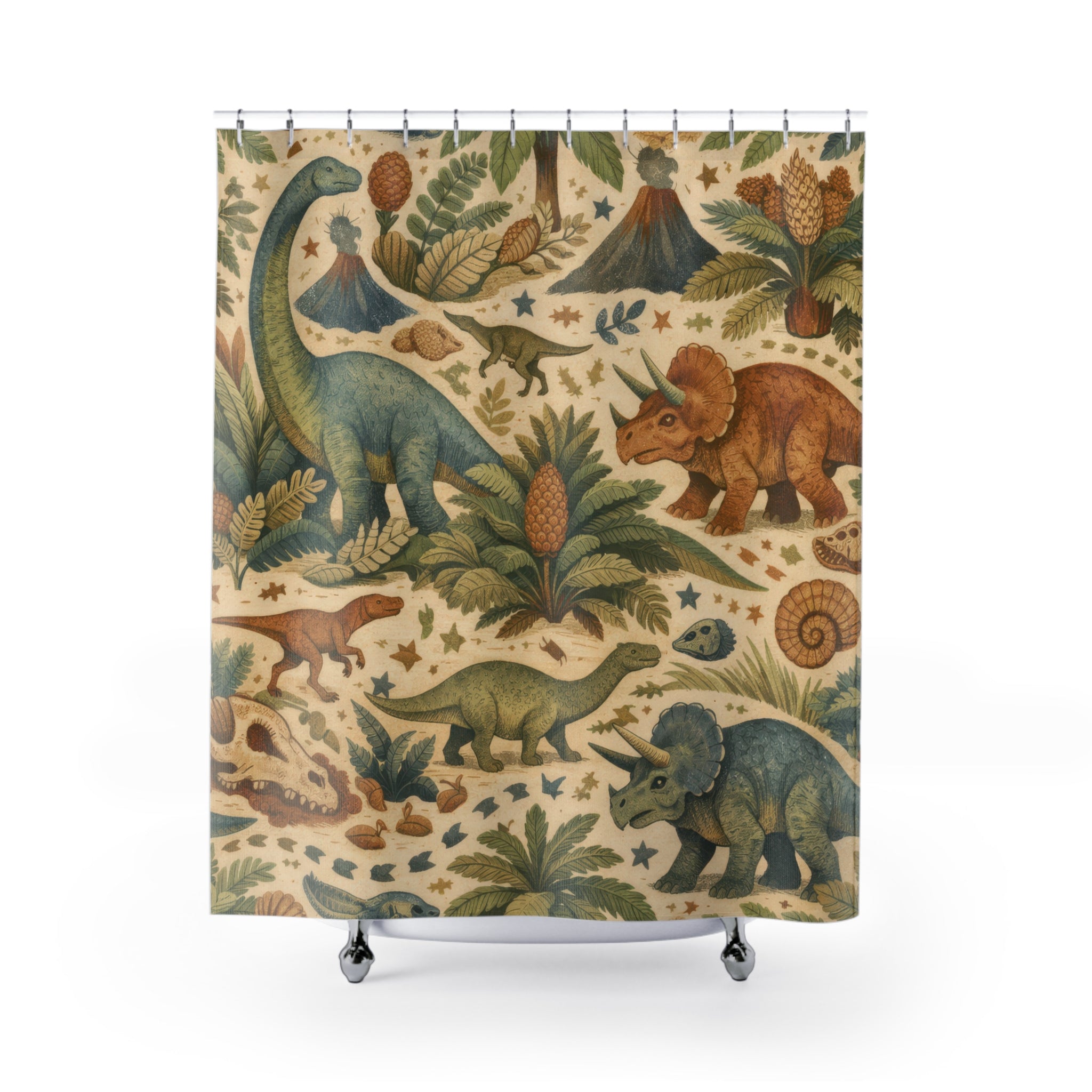 Kids Dinosaur Shower Curtain – Green & Blue Jurassic