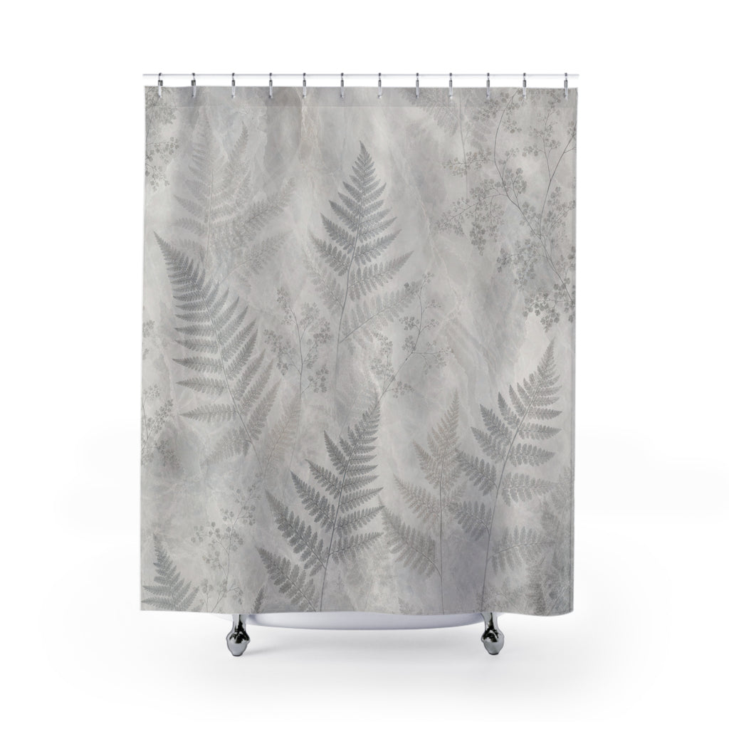 Fern Shower Curtain, Gray Botanical Bath Decor, Leaf Frond Pattern, Soft Neutral Guest Bathroom Decor, Nature Inspired Fern Spa Style