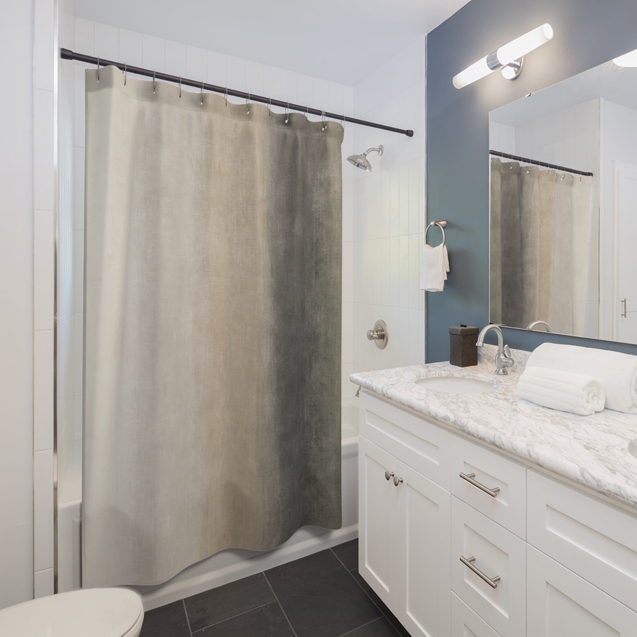 Gray Black Beige Watercolor Gradient Shower Curtain
