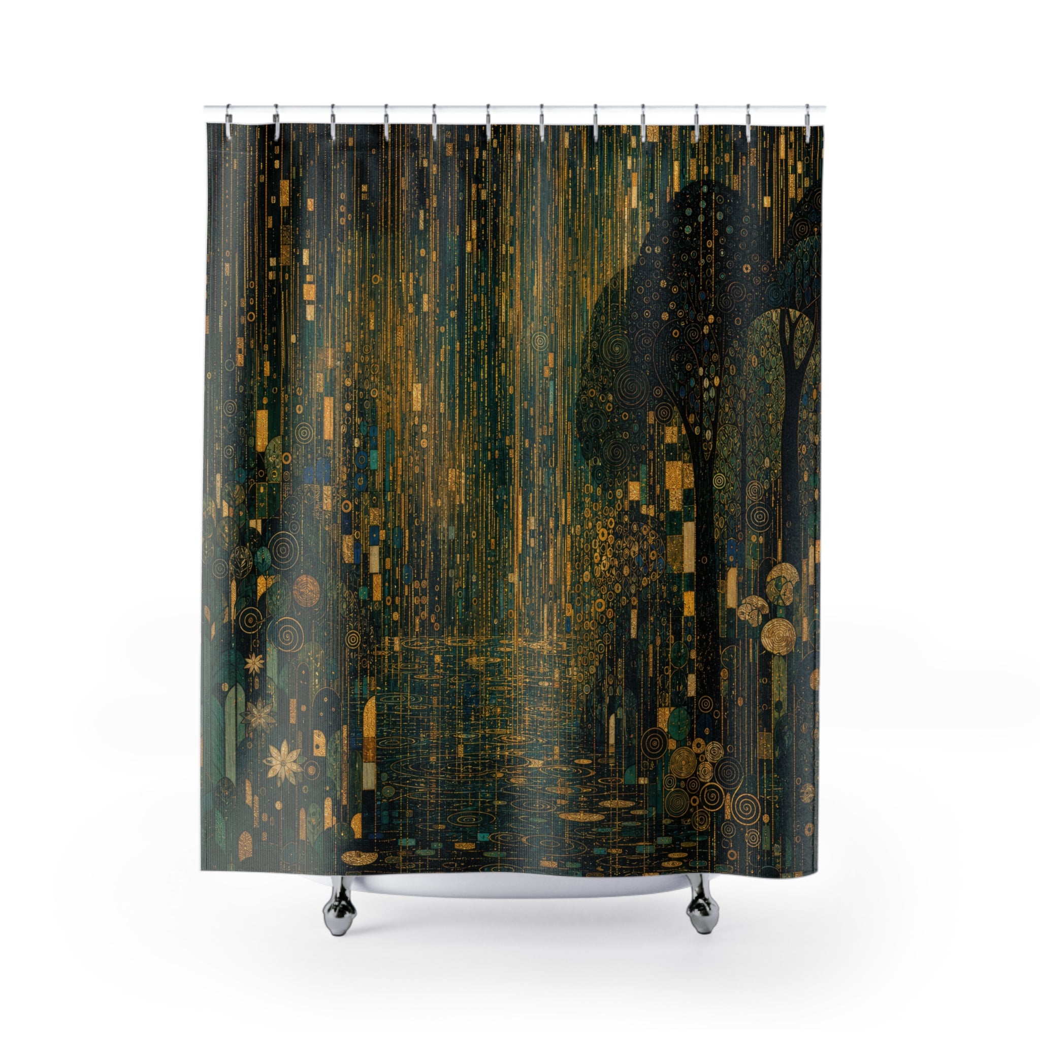 Gold Rain Forest Print Shower Curtain