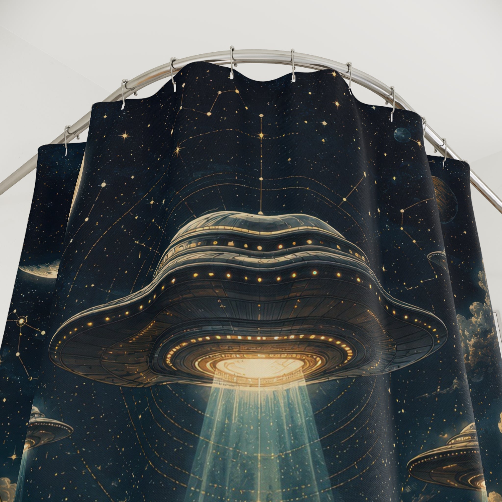 UFO Shower Curtain: Desert Night Sky Flying Saucer