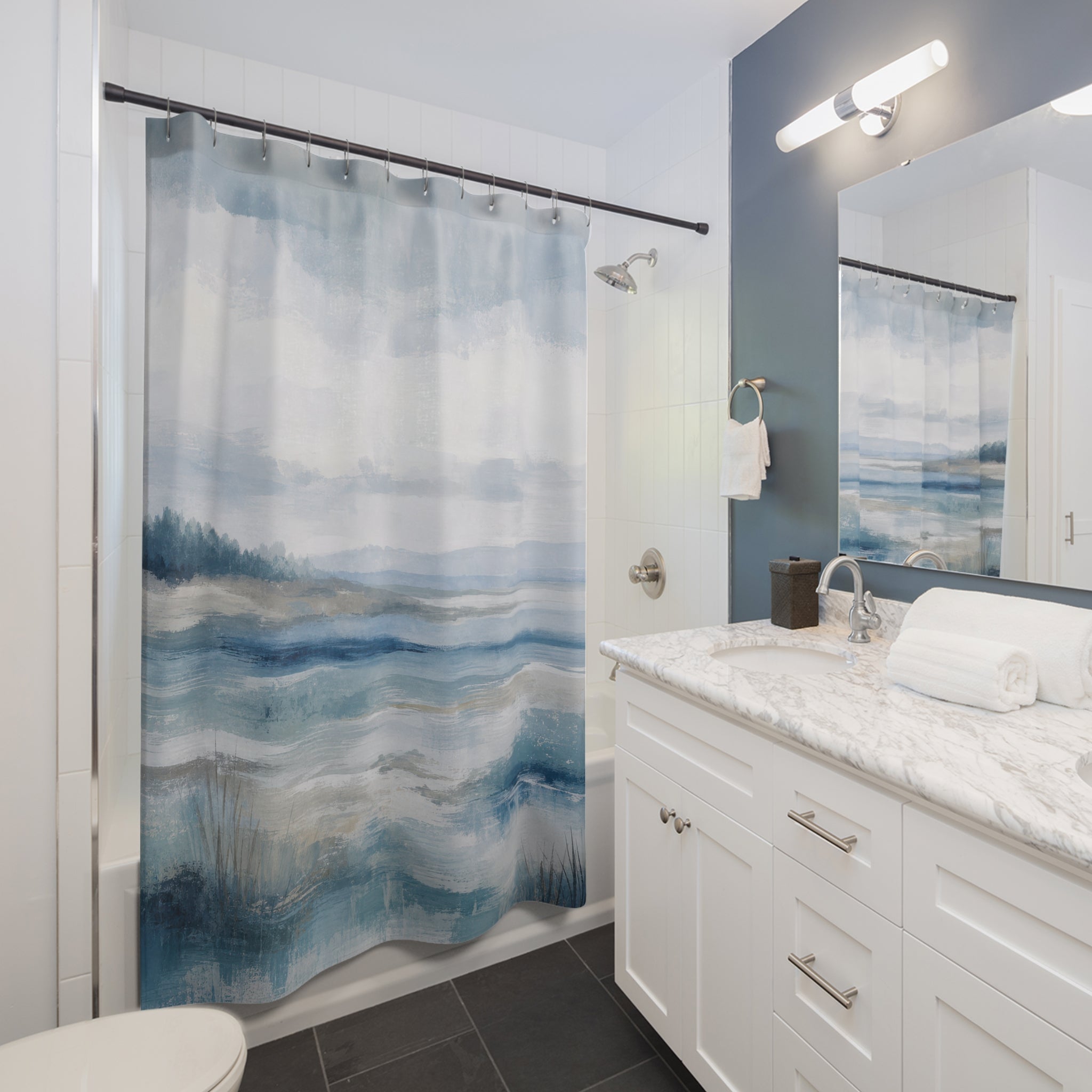 Blue Watercolor Marsh Shower Curtain
