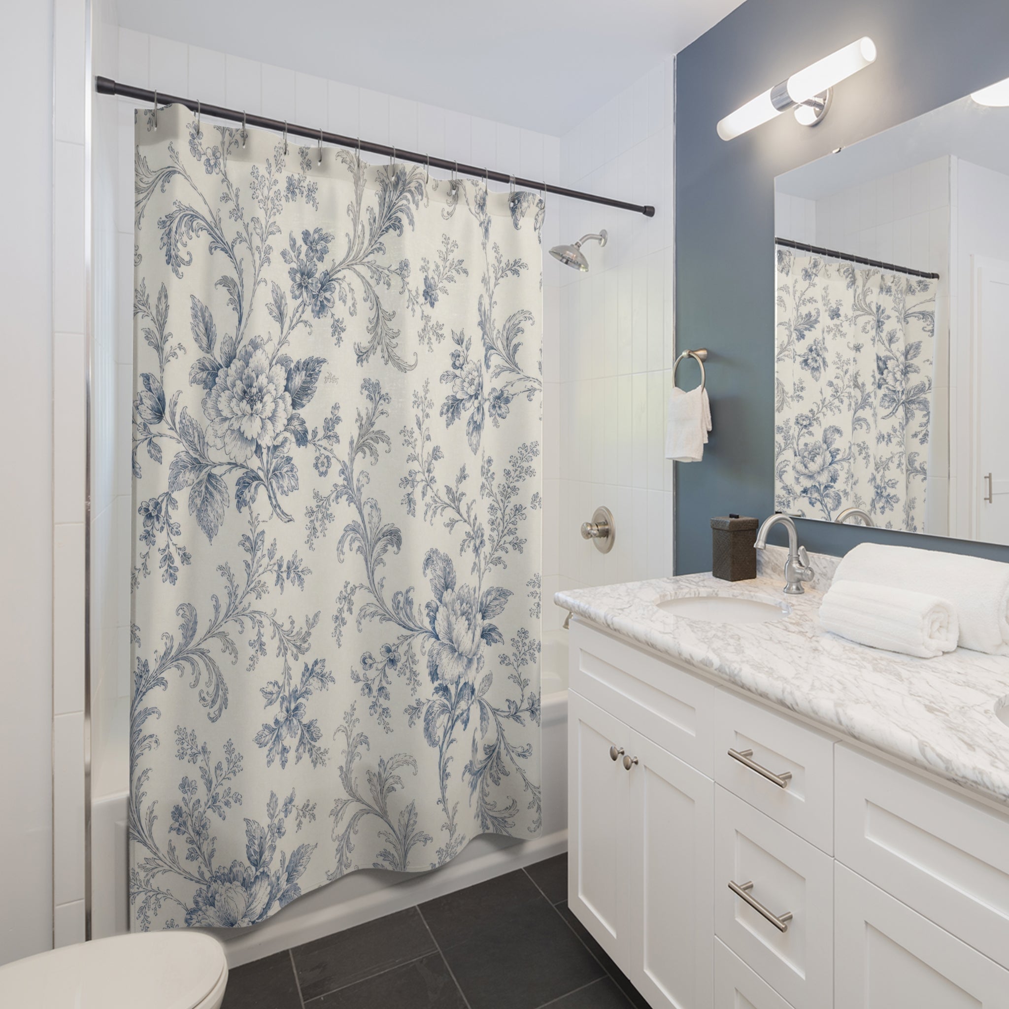 Blue Floral Botanical Shower Curtain