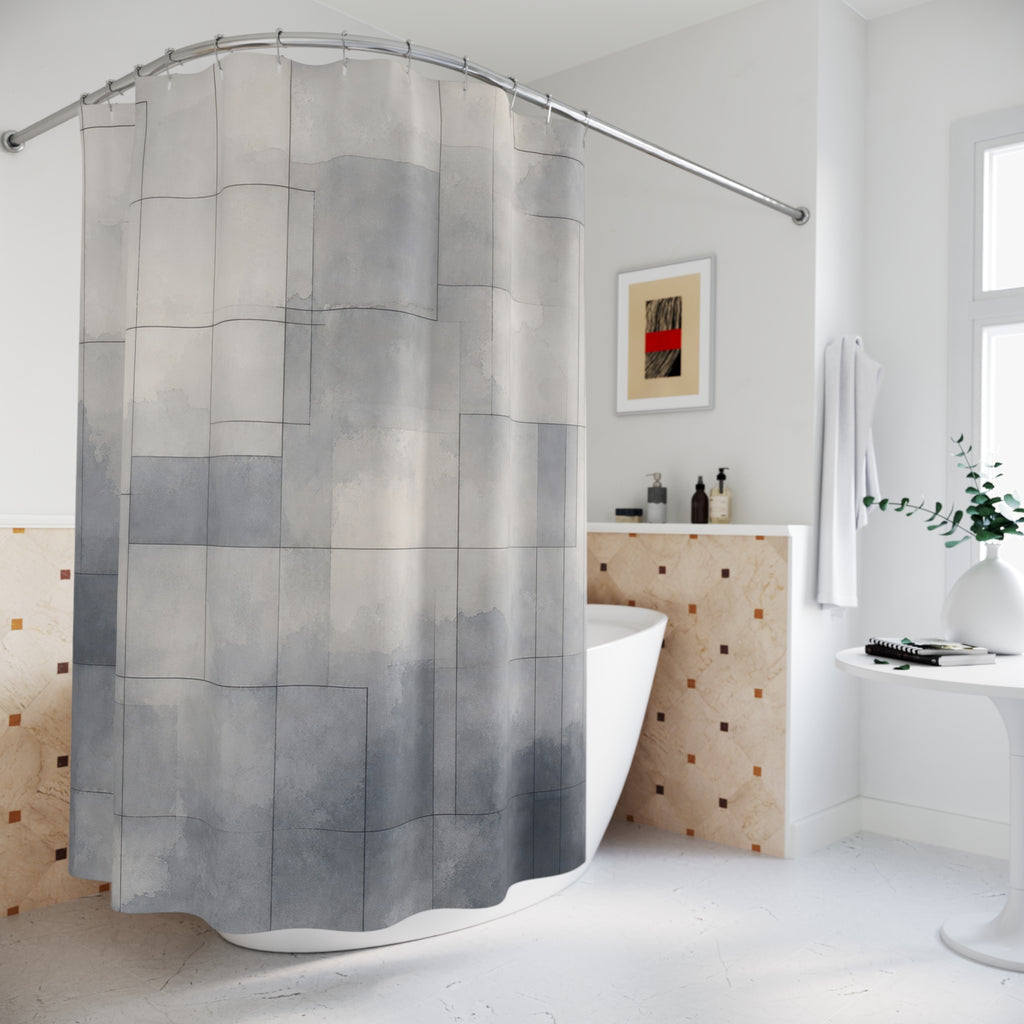 Grey Watercolor Grid Shower Curtain