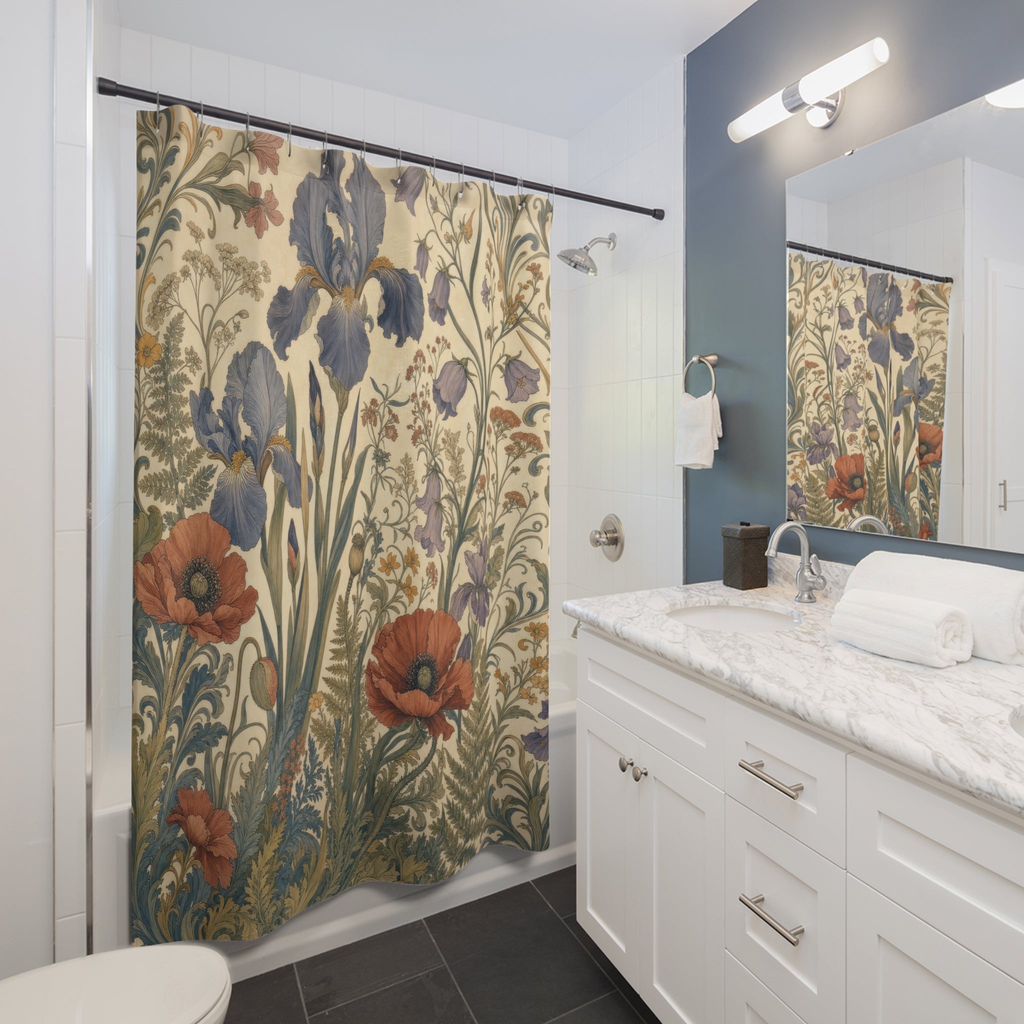 Emerald Art Nouveau Wildflower Shower Curtain