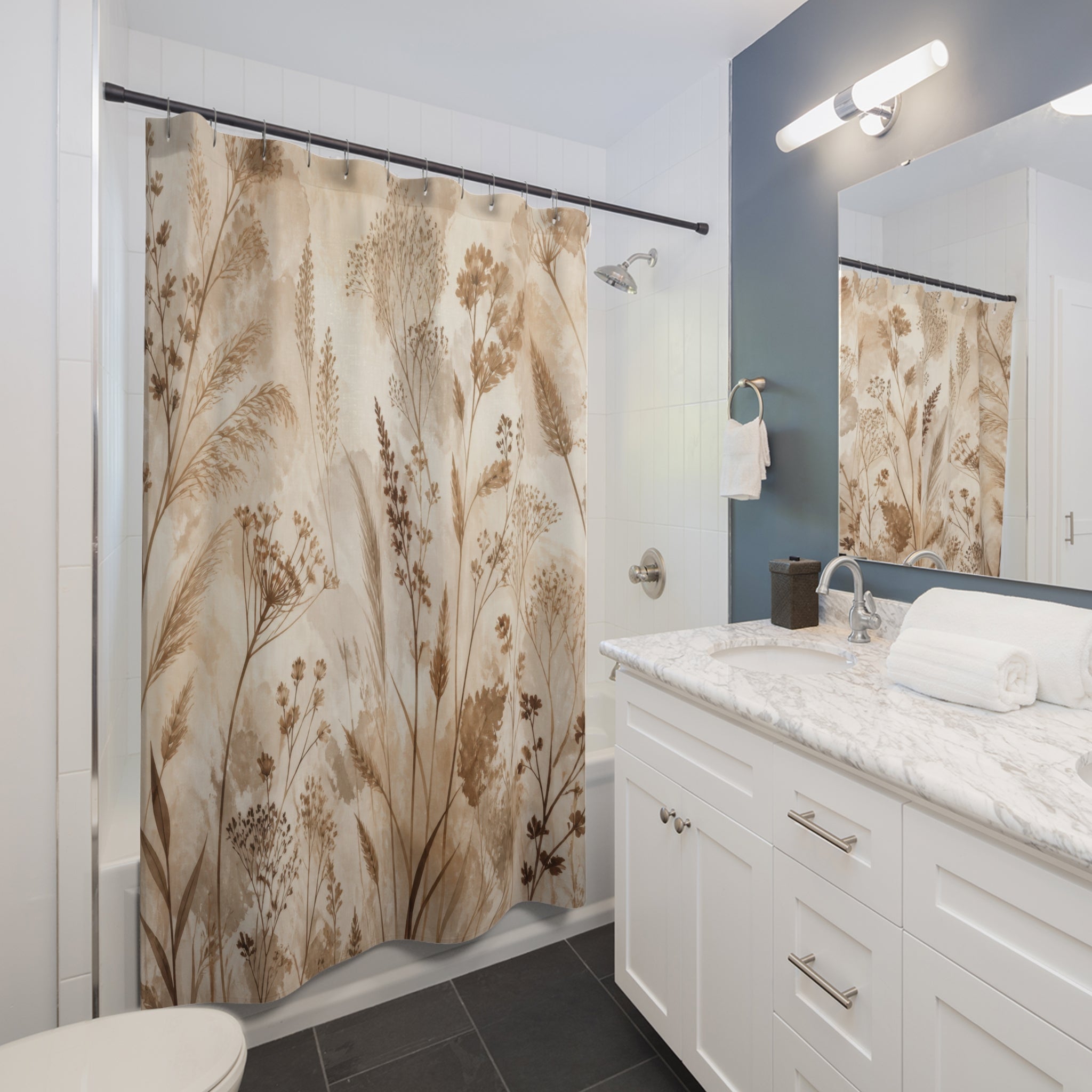 Beige Wheat Botanical Shower Curtain