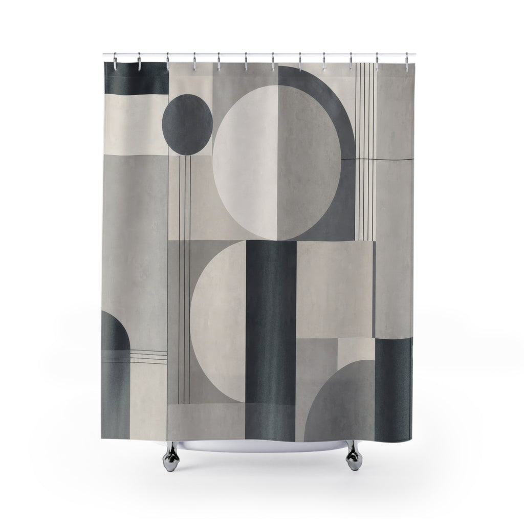 Grey Mid Century Geometric Shower Curtain