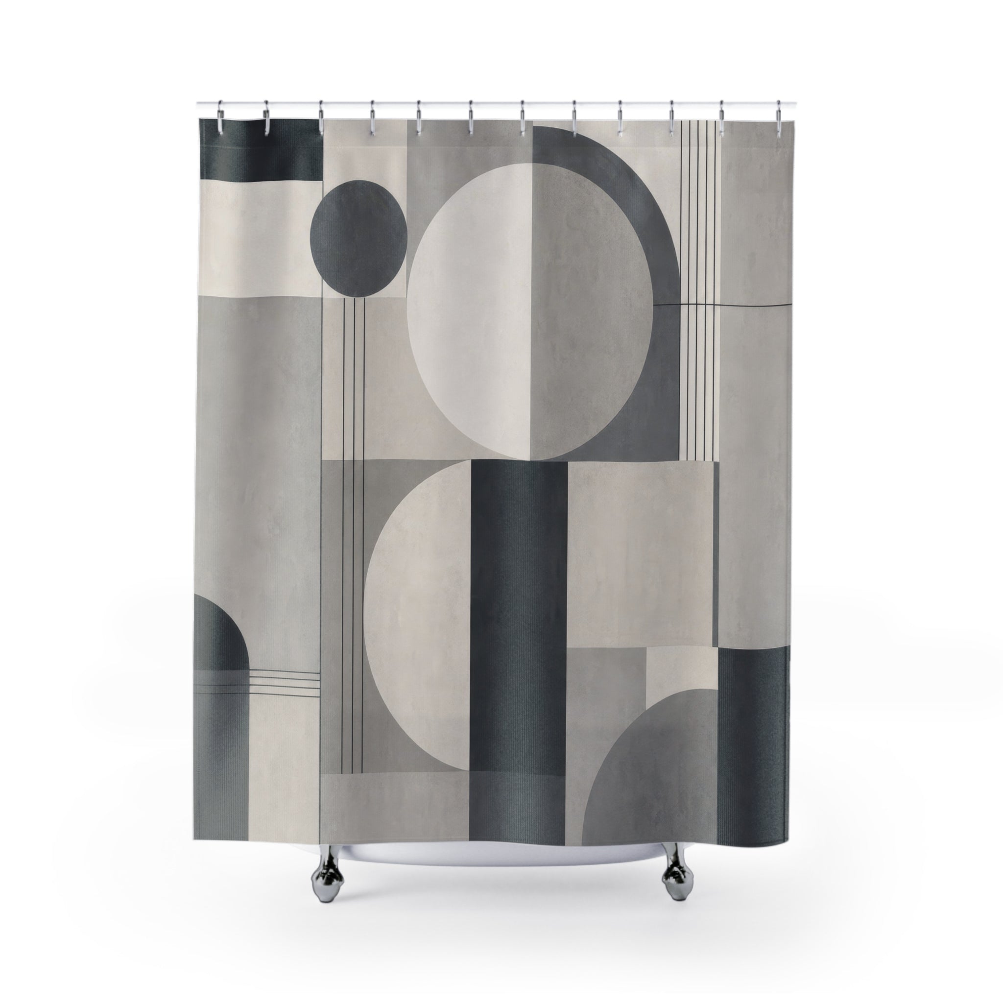 Grey Mid Century Geometric Shower Curtain