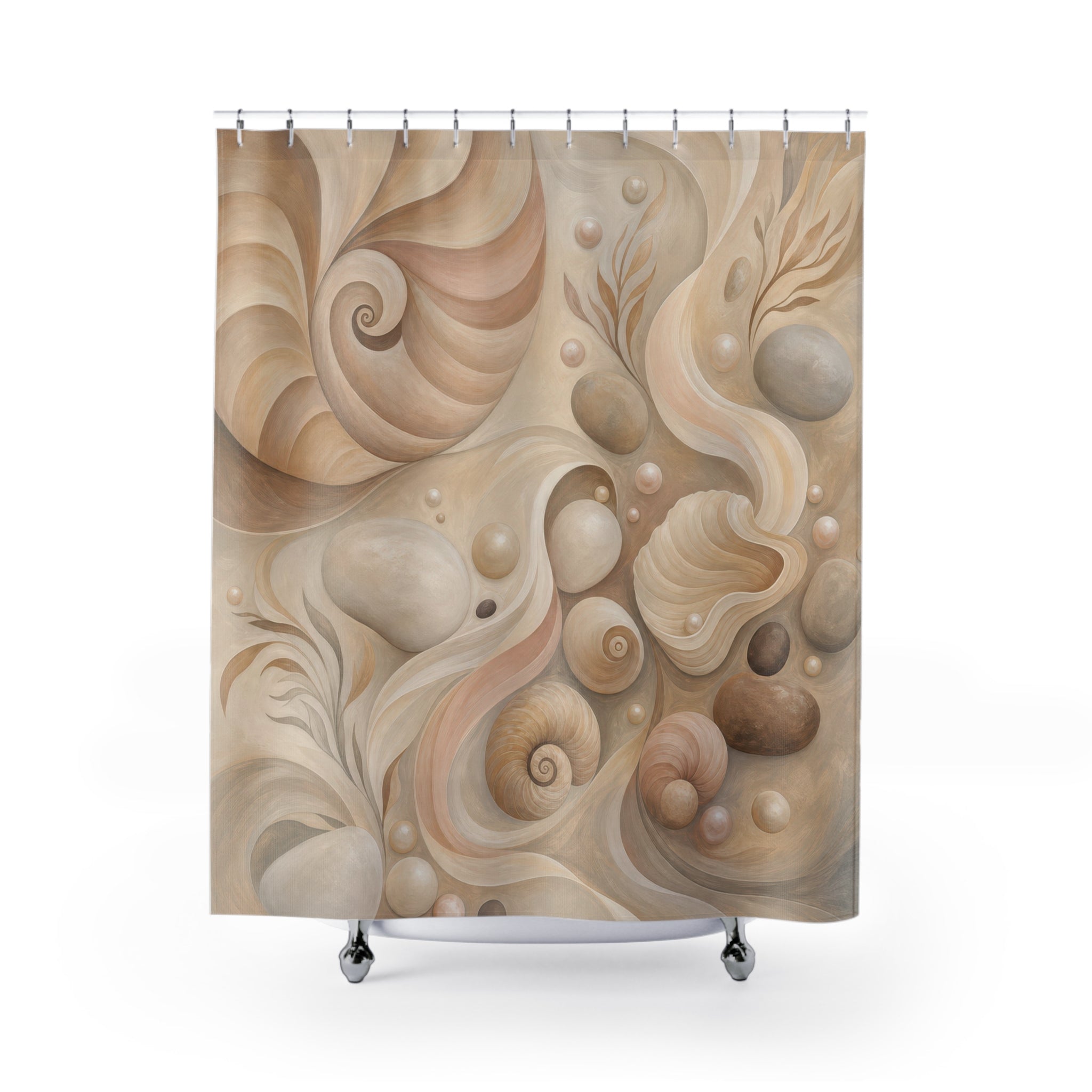Quiet Shell Current Beige Coastal Shower Curtain