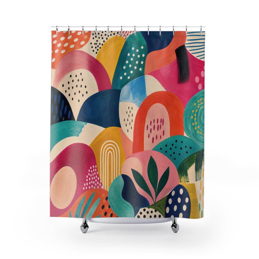 Colorful Shower Curtain: Retro Abstract Pattern