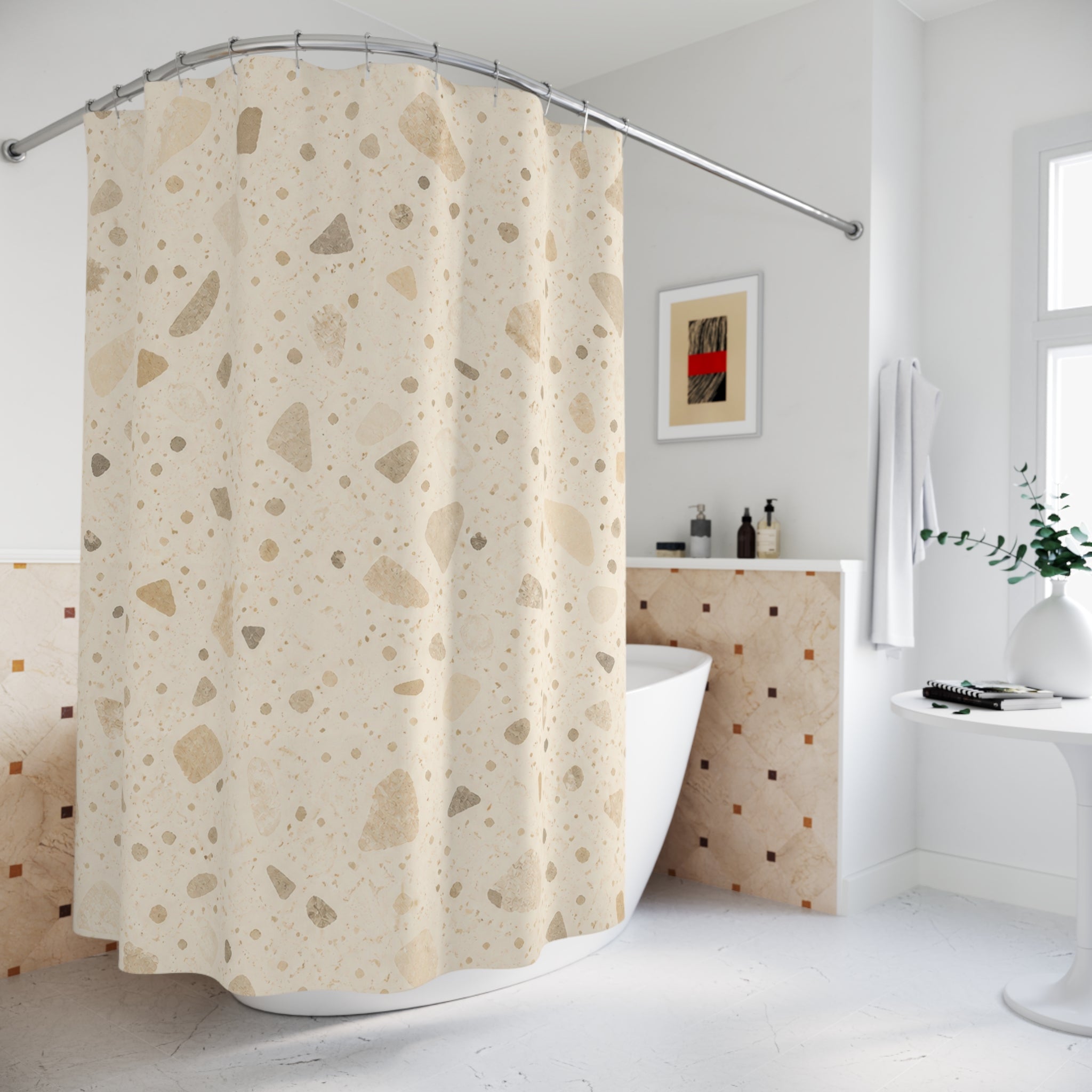 Neutral Terrazzo Stone Shower Curtain