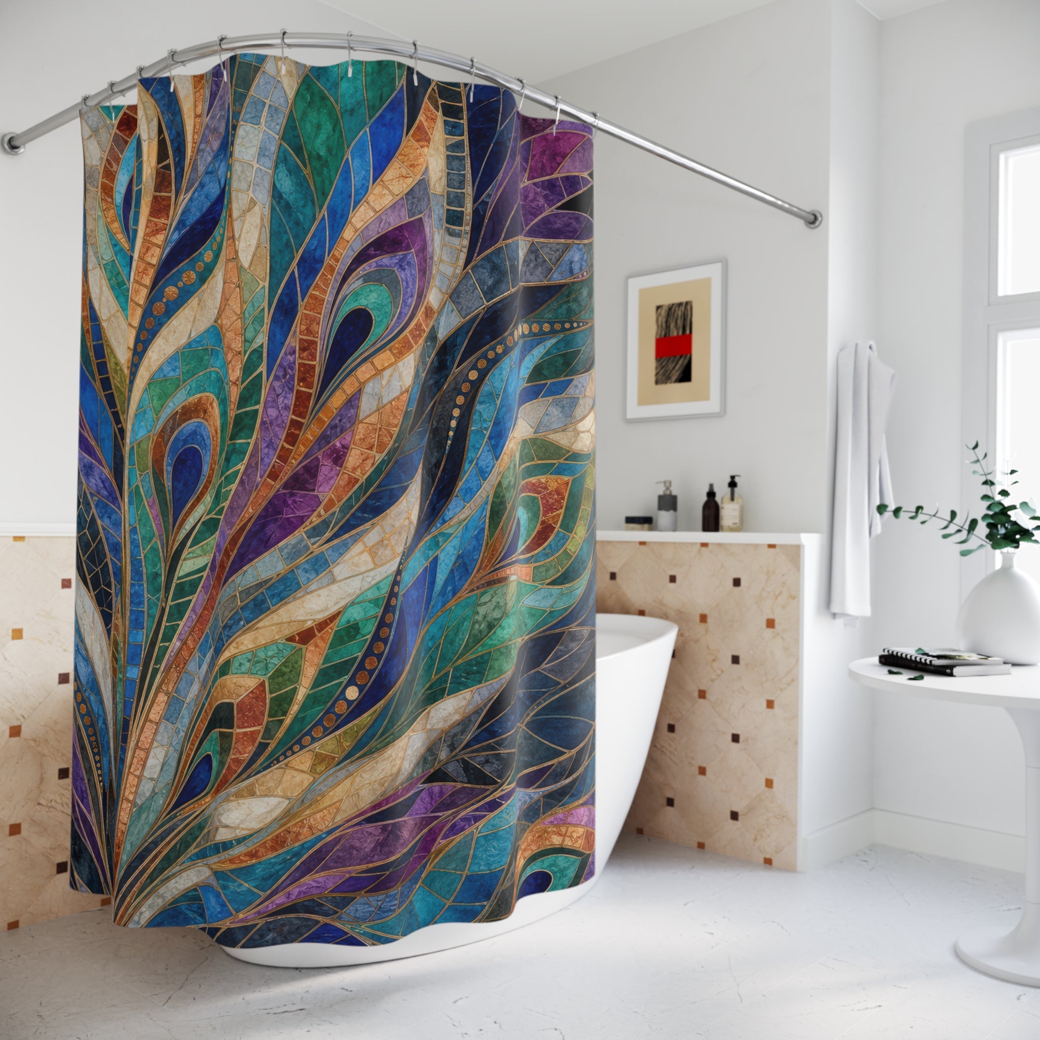 Prismatic Plume Mosaic Shower Curtain