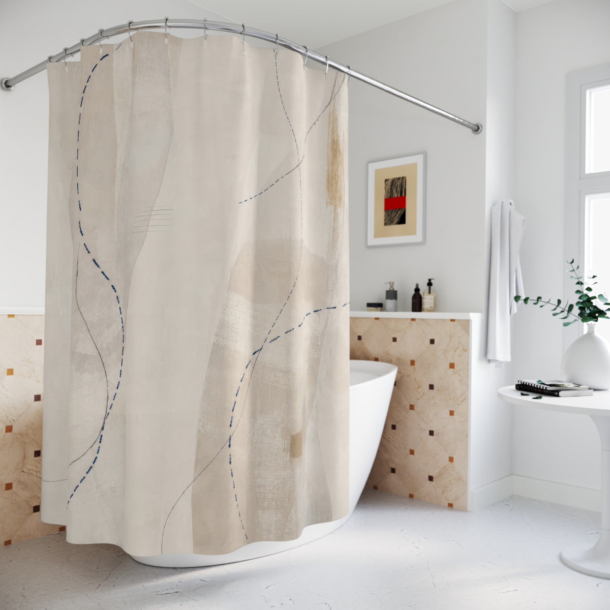 Minimal Abstract White Shower Curtain