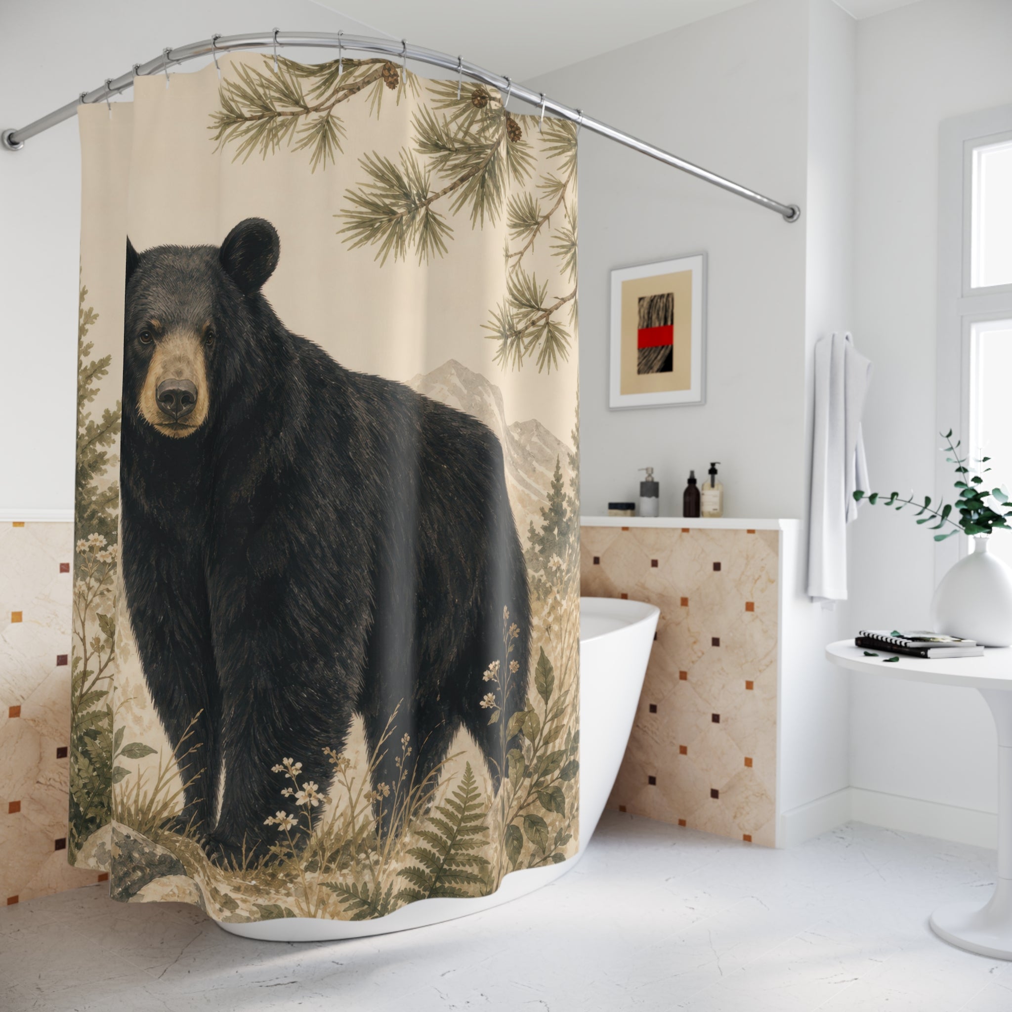 Rustic Woodland Black Bear Shower Curtain: Rustic Woodland Sho