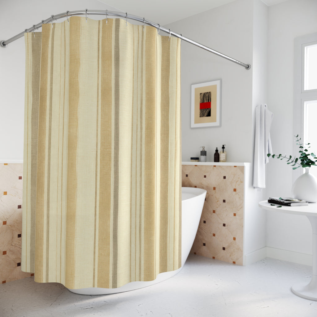 Beige Tan Vertical Stripe Shower Curtain