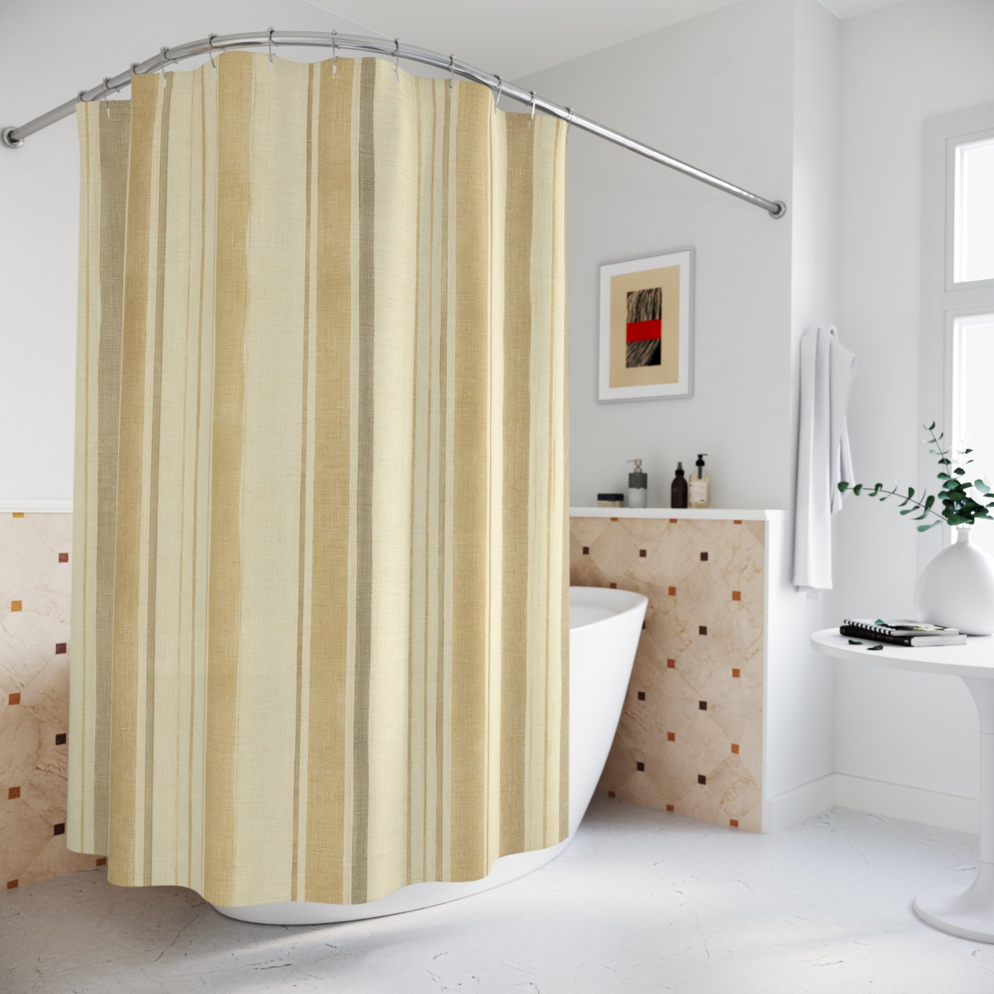 Beige Tan Vertical Stripe Shower Curtain