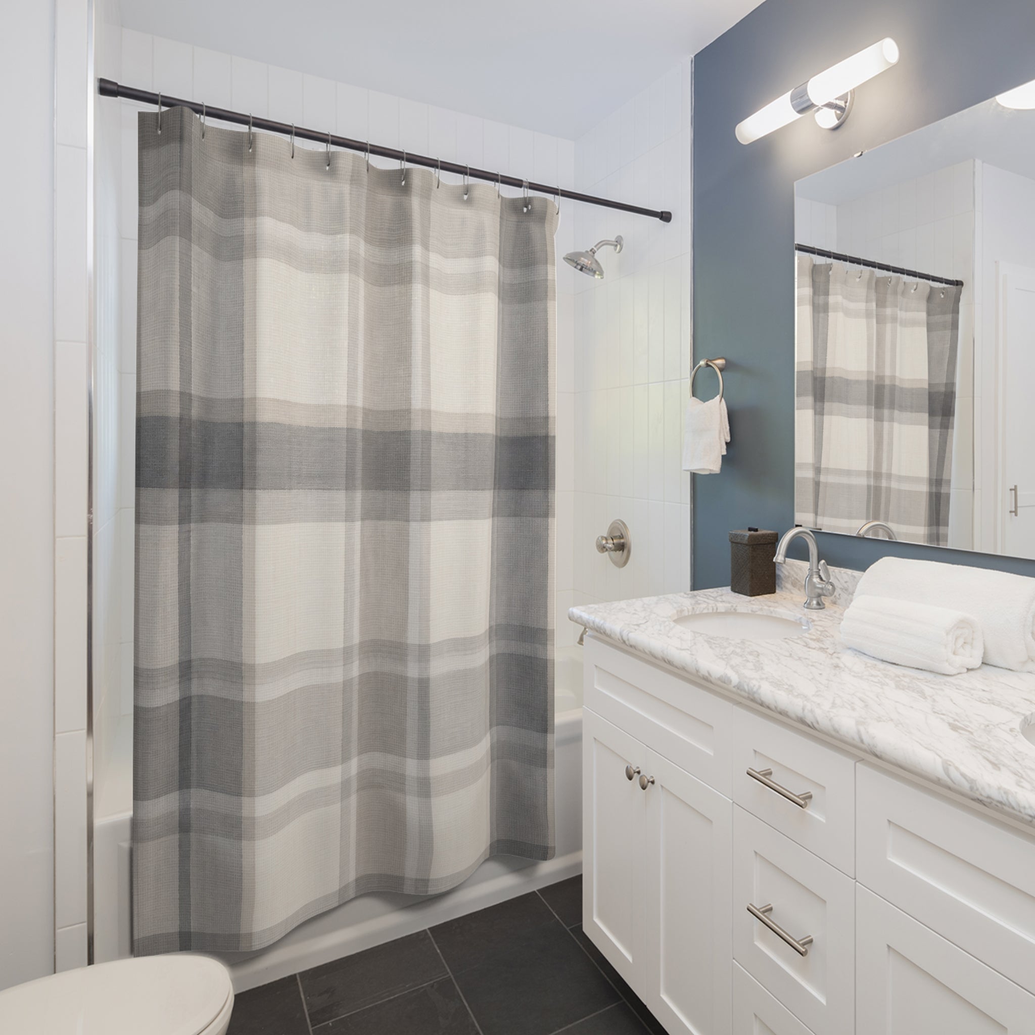 Gray White Windowpane Check Shower Curtain