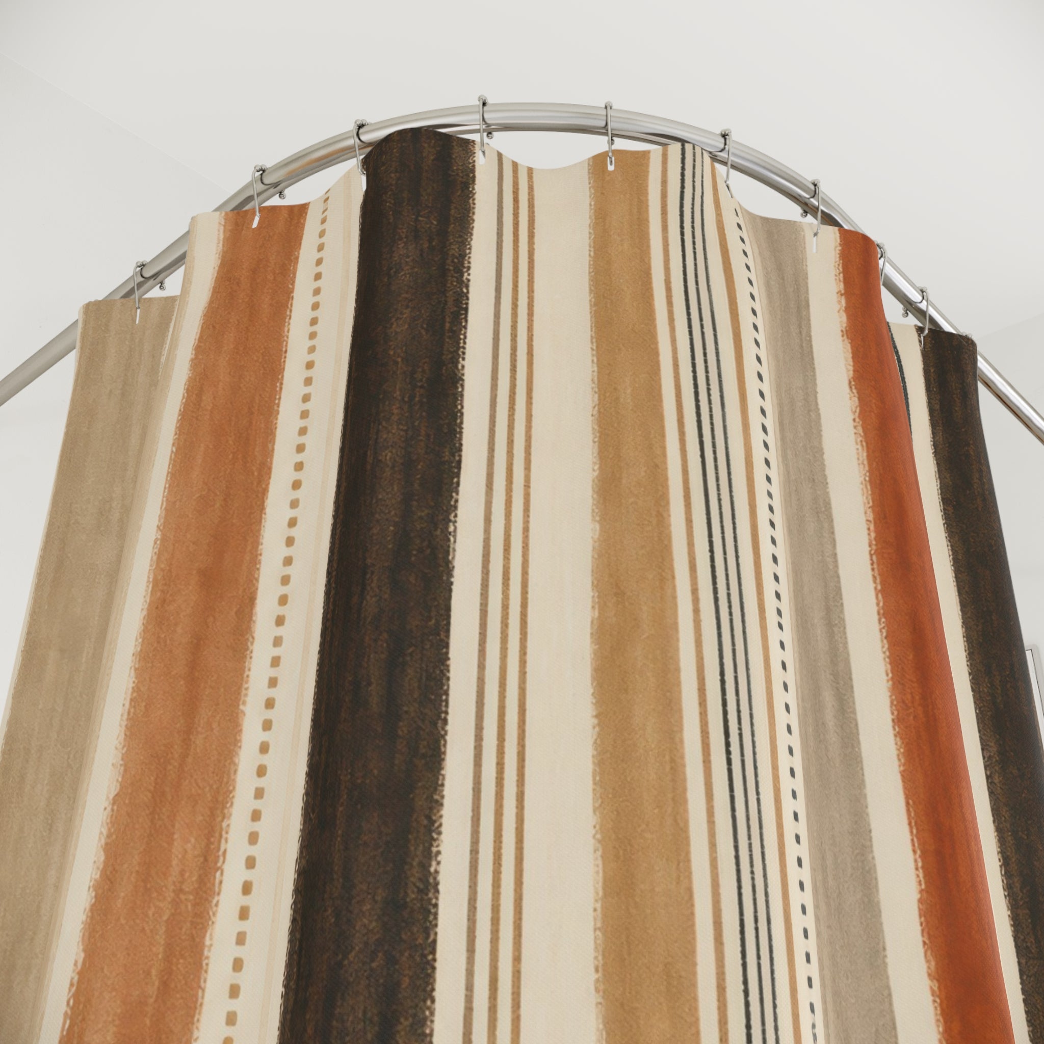 Brown Tan Watercolor Stripe Shower Curtain