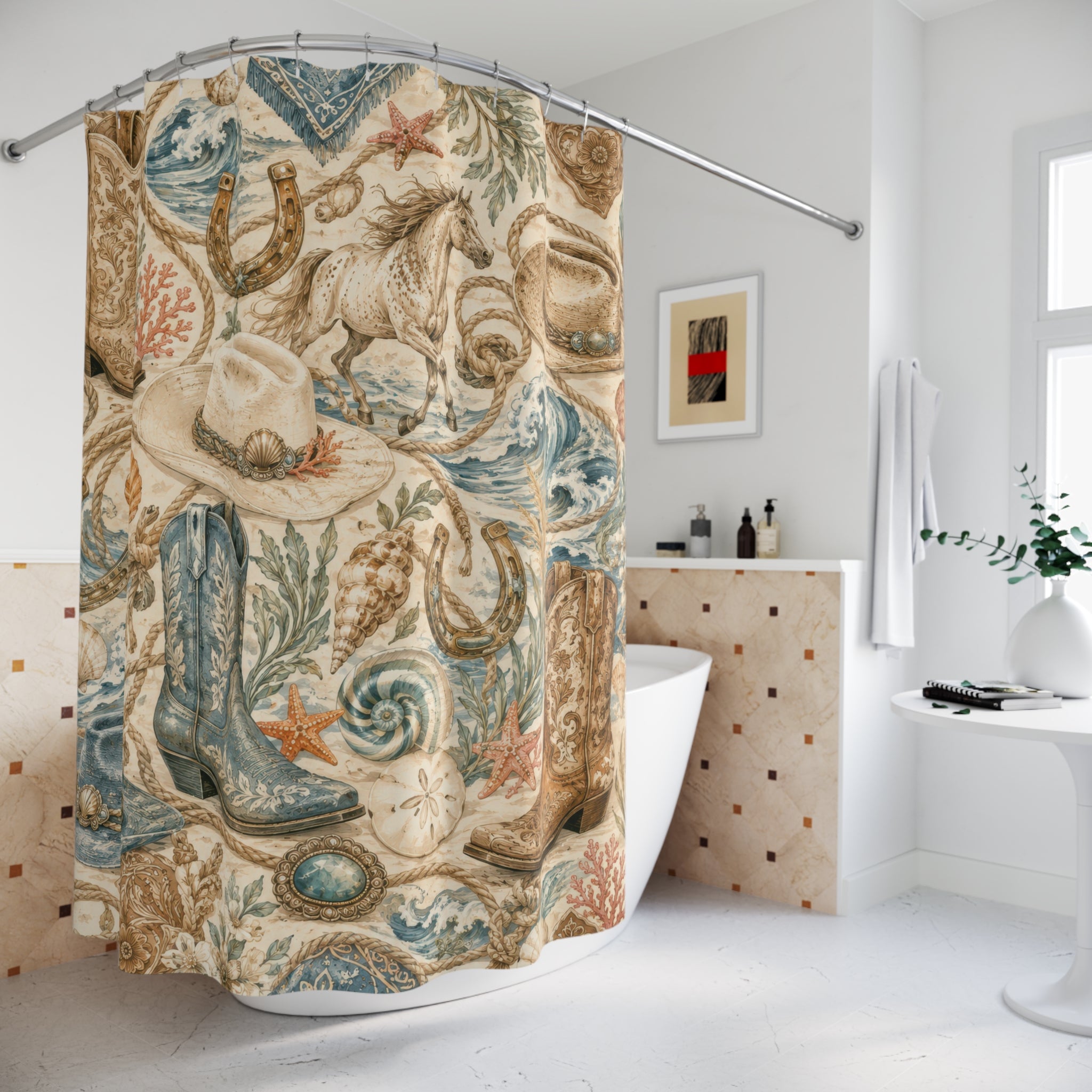 Western Boho Shower Curtain: Coastal Cowgirl
