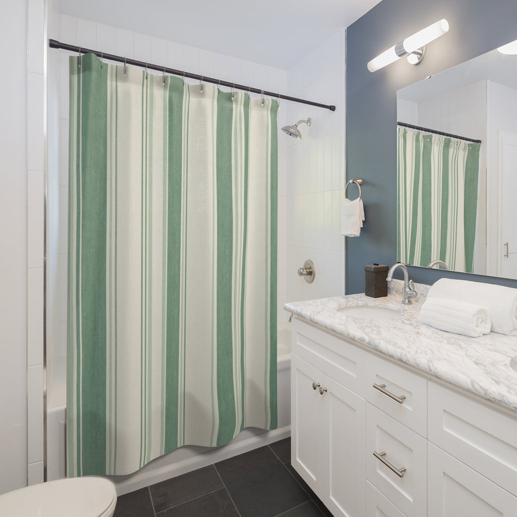 Jade Green Stripe Shower Curtain