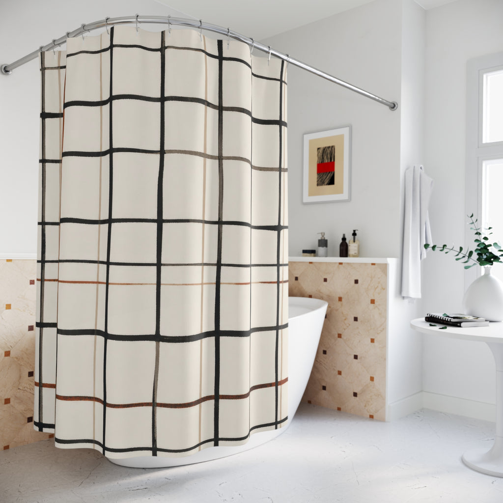 Black Beige Grid Shower Curtain