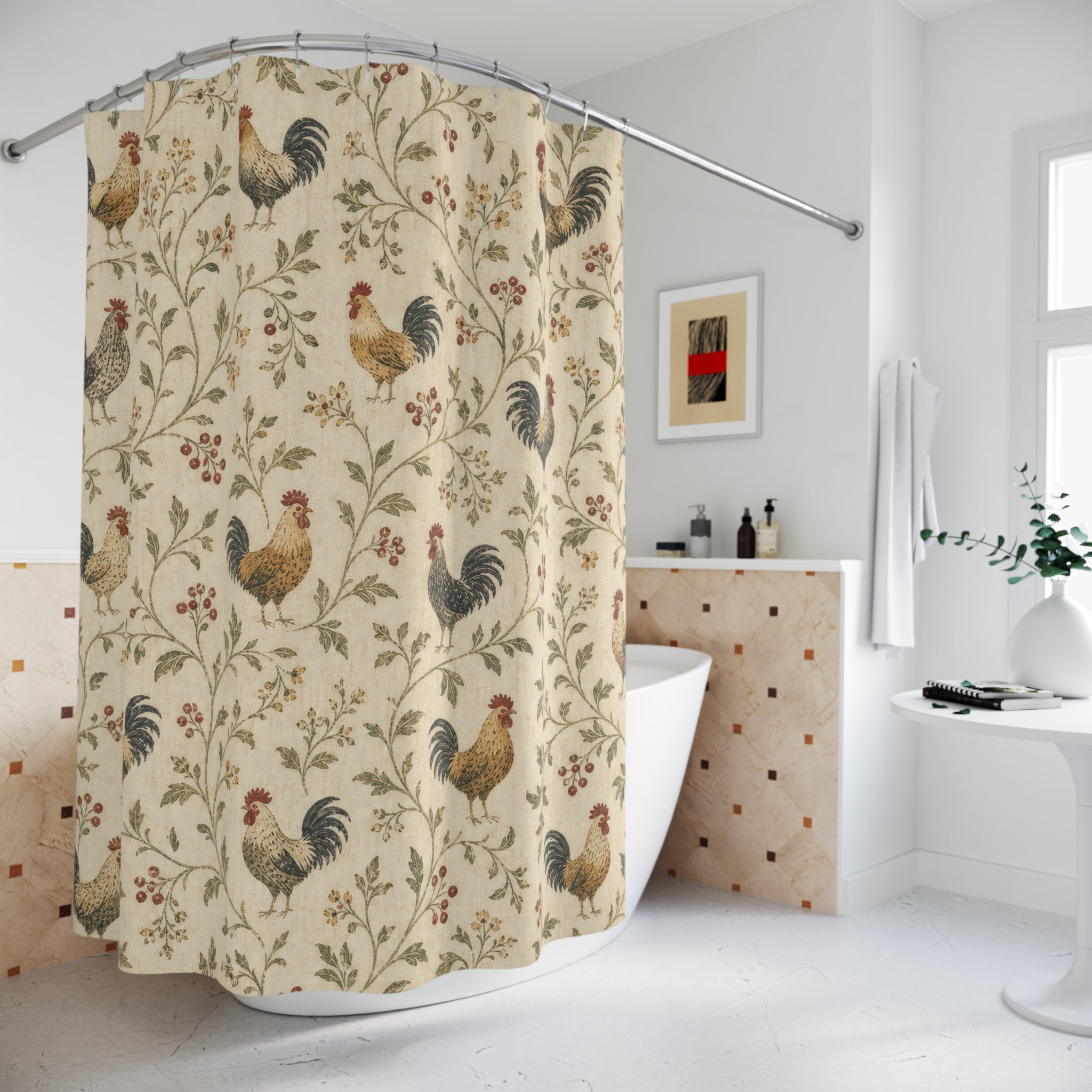 Rooster Farmhouse Country Shower Curtain