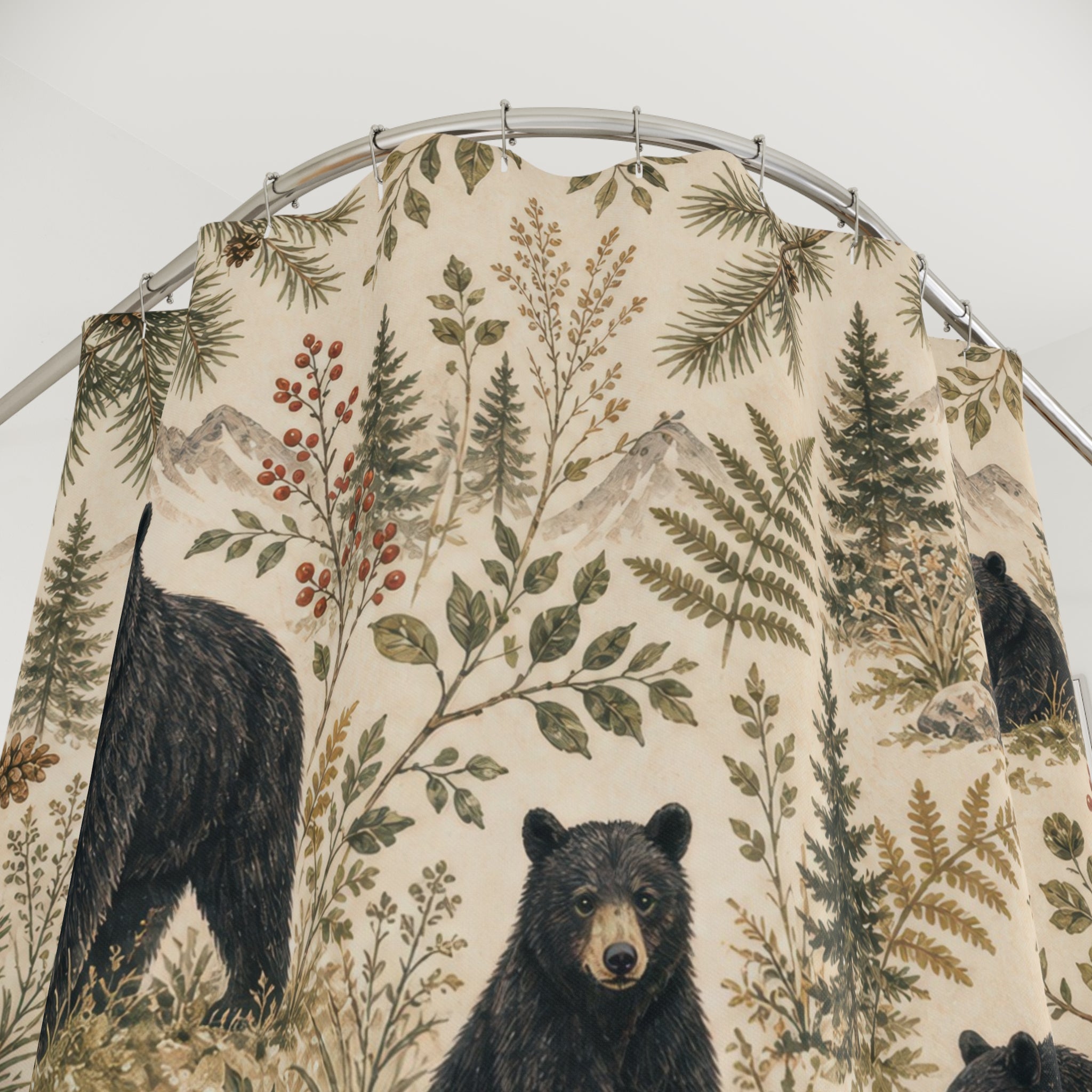 Black Bear Rustic Woodland Shower Curtain