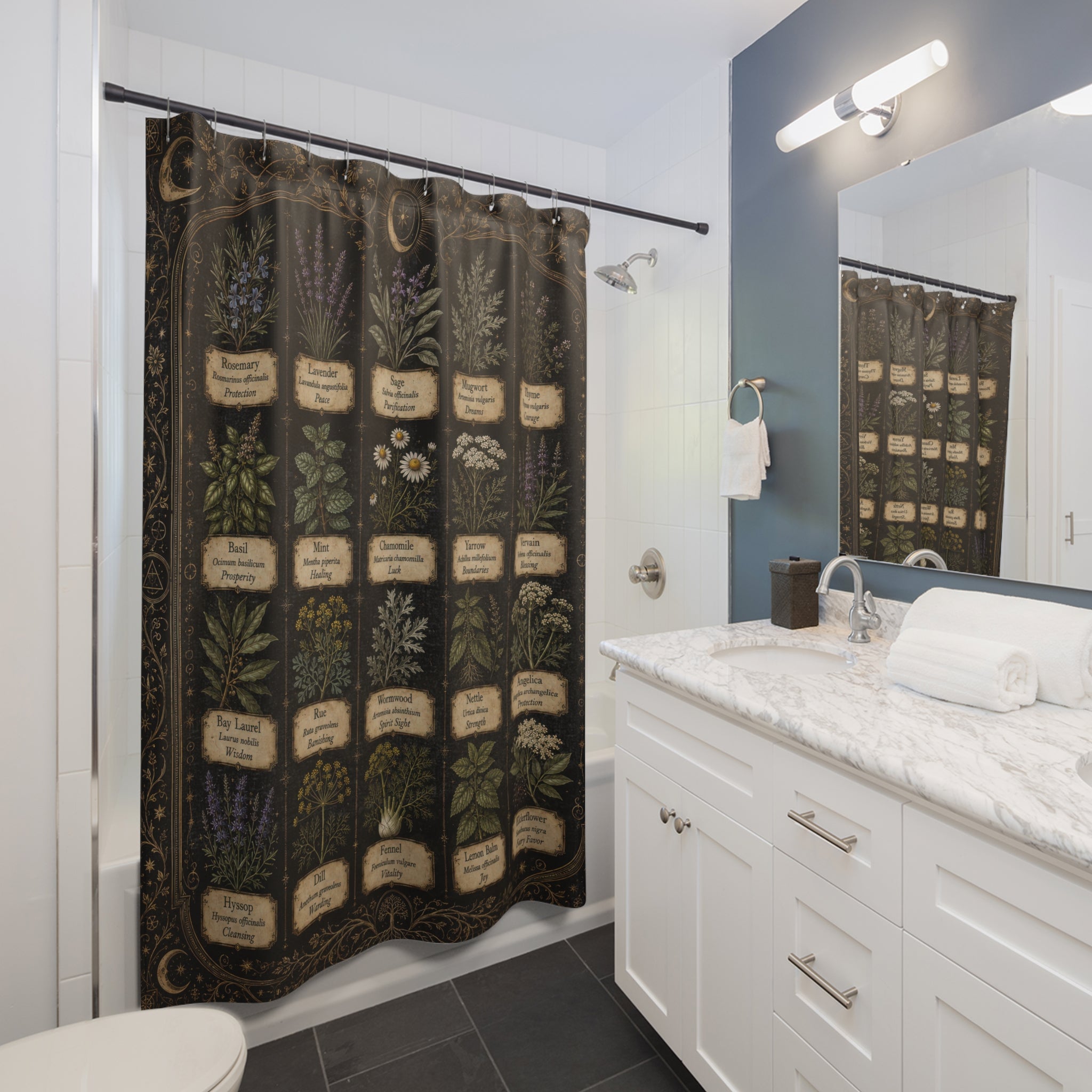 Dark Academia Shower Curtain: Apothecary Herbs