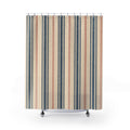 French Ticking Stripe Beige Blue Brown Coral Shower Curtain