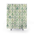 Green Scallop Shower Curtain, Sage Mint Art Deco Fan Pattern, Botanical Bath Decor, Soft Geometric Guest Bathroom Accent, Spa Green