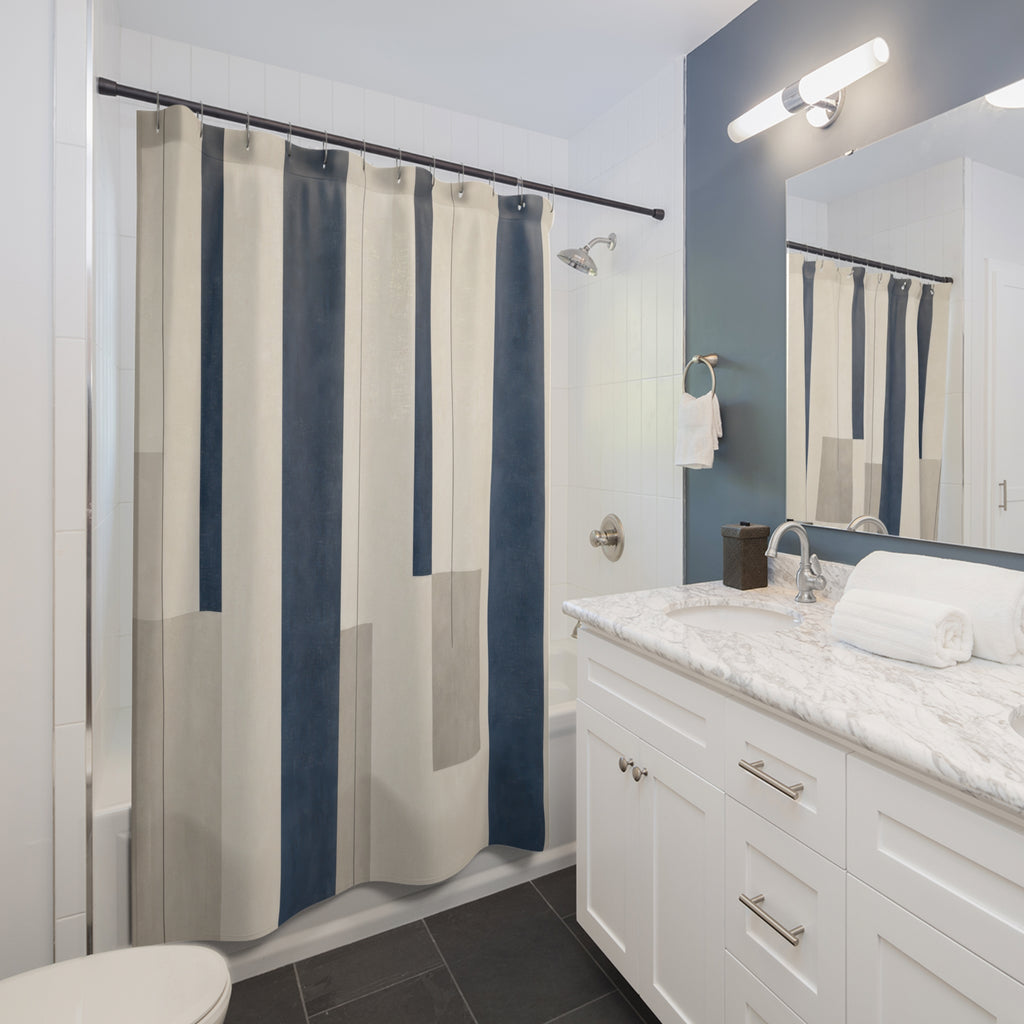 Beige Gray Modern Navy Shower Curtain: Beige Gray Modern Showe