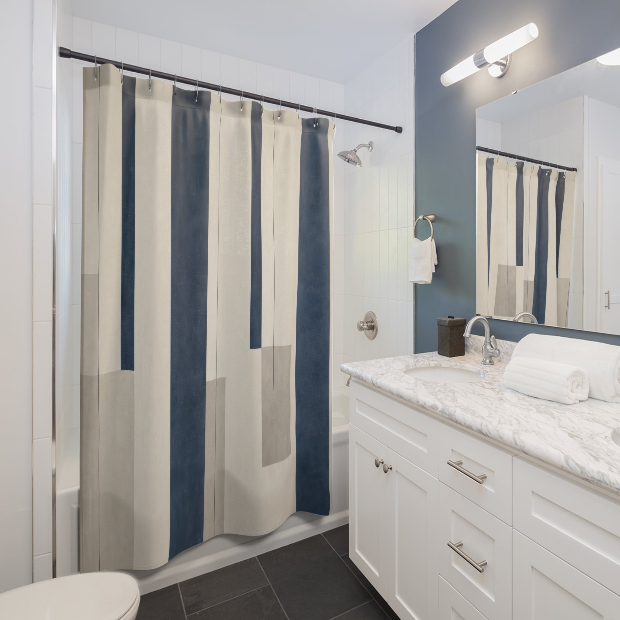 Beige Gray Modern Navy Shower Curtain: Beige Gray Modern Showe
