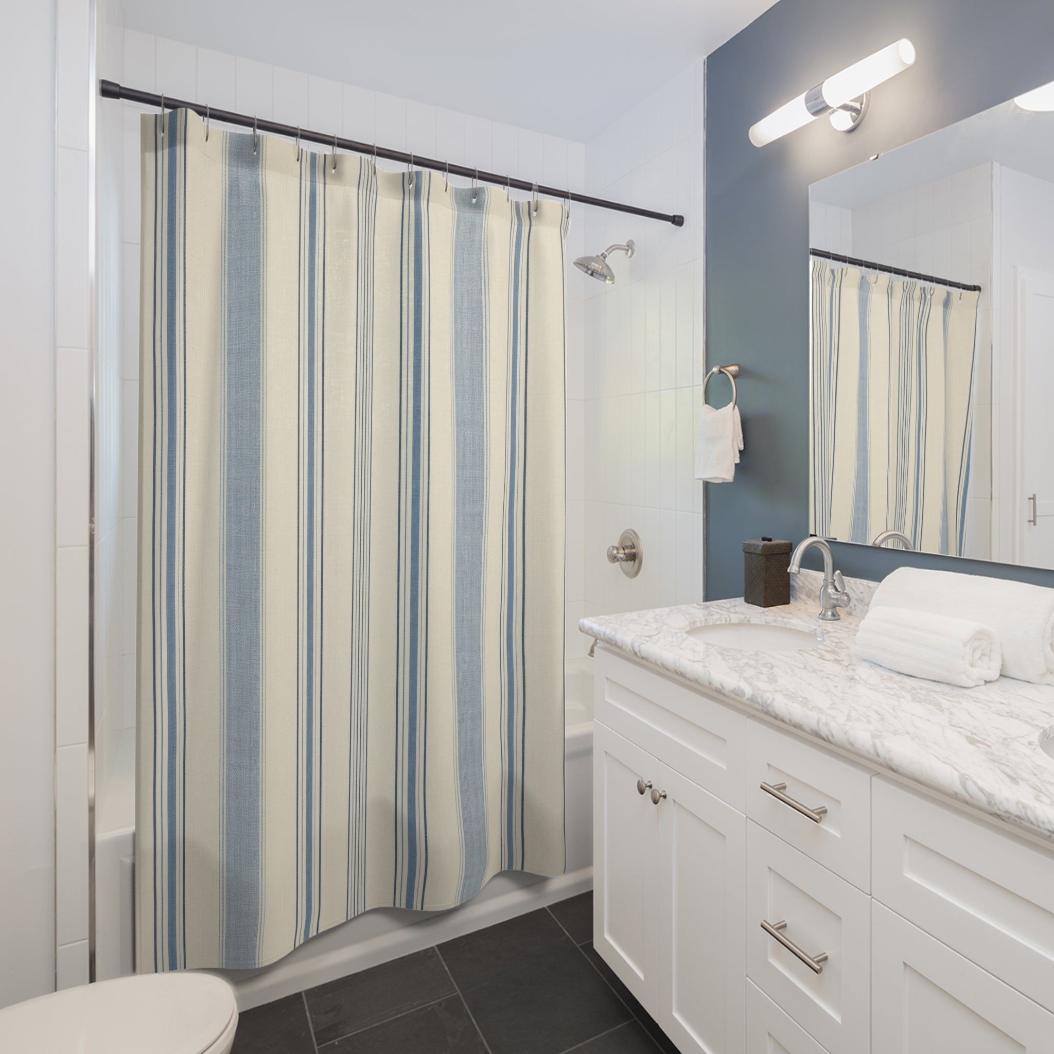 Porcelain Blue Double Line Shower Curtain