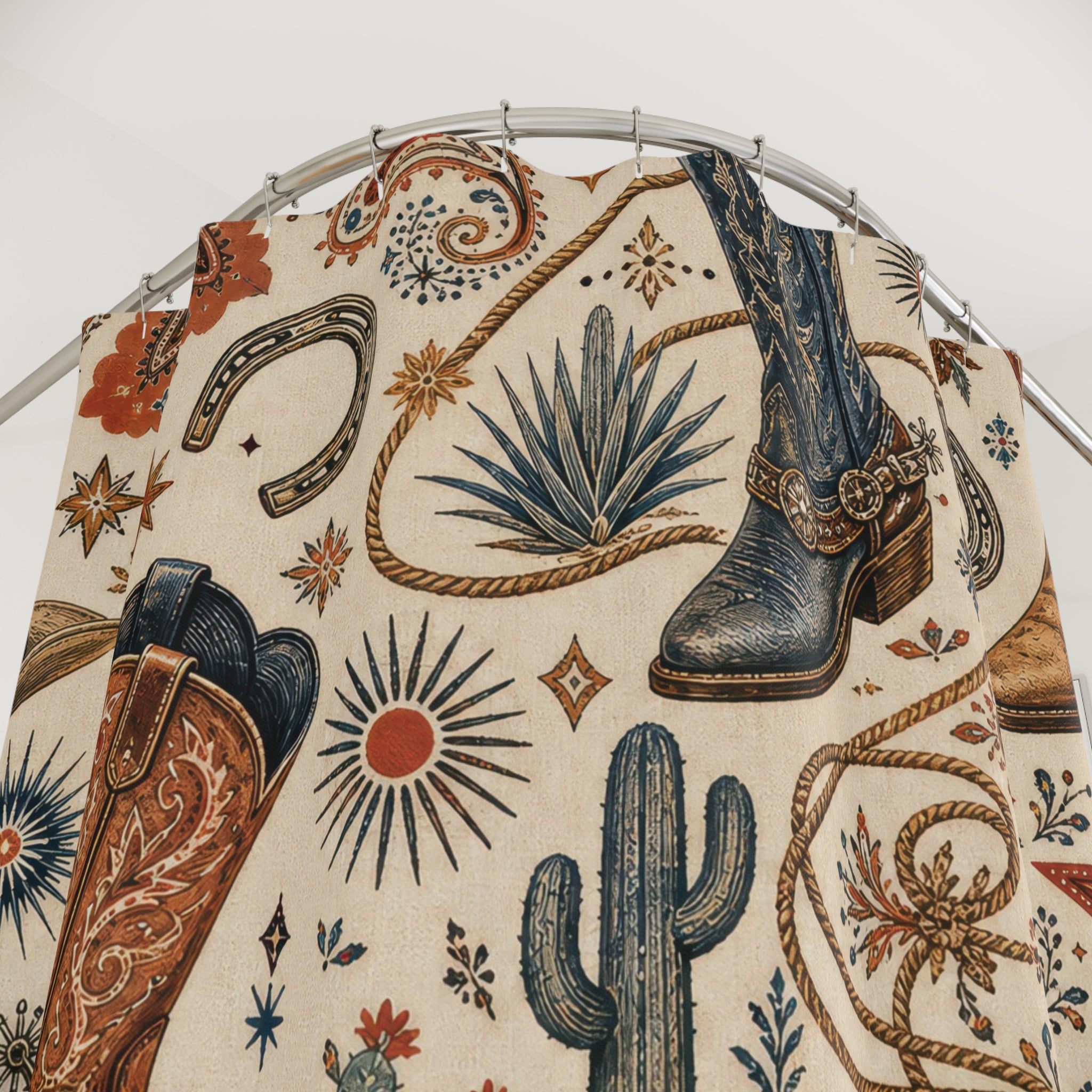 Cowboy Shower Curtain: Western Paisley Boot Pattern