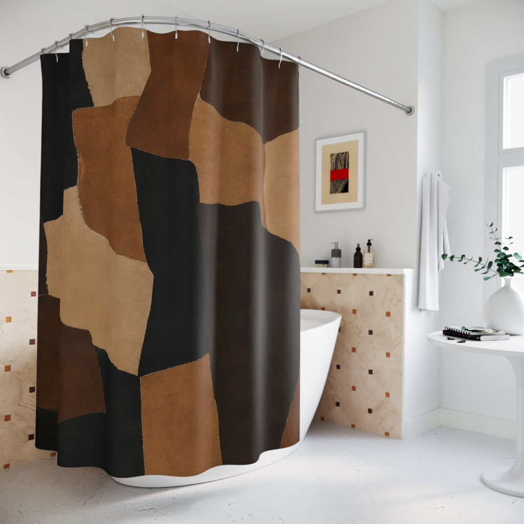 Black Brown Color Block Shower Curtain