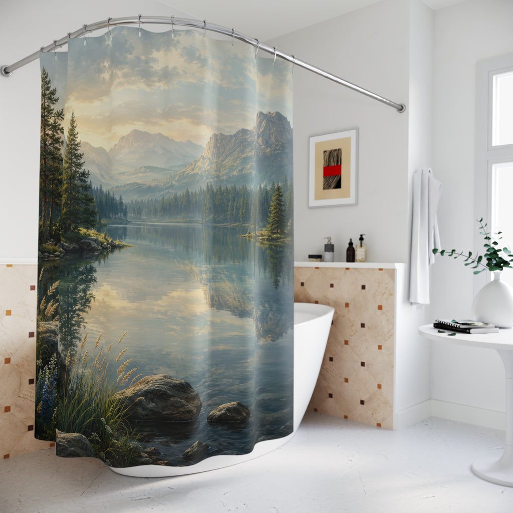 Mountain Lake Shower Curtain: Forest Nature